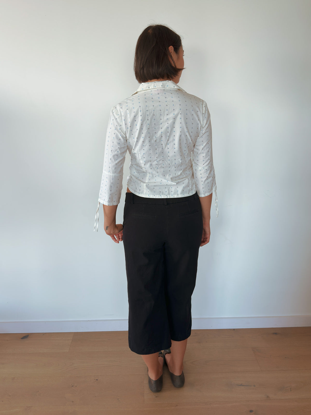 3/4 sleeve polka dot shirt — size S