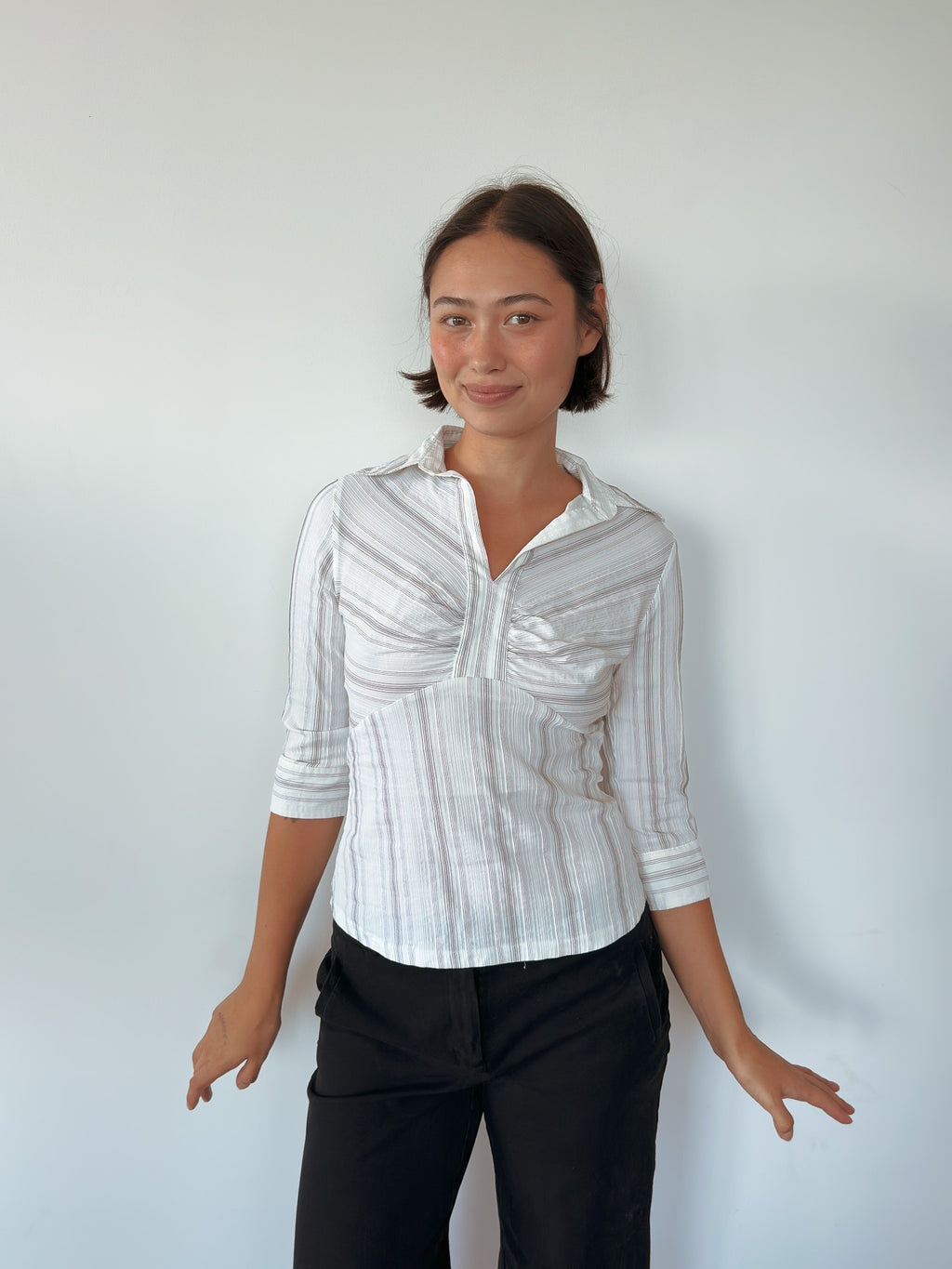 3/4 sleeve pinstripe shirt — size S