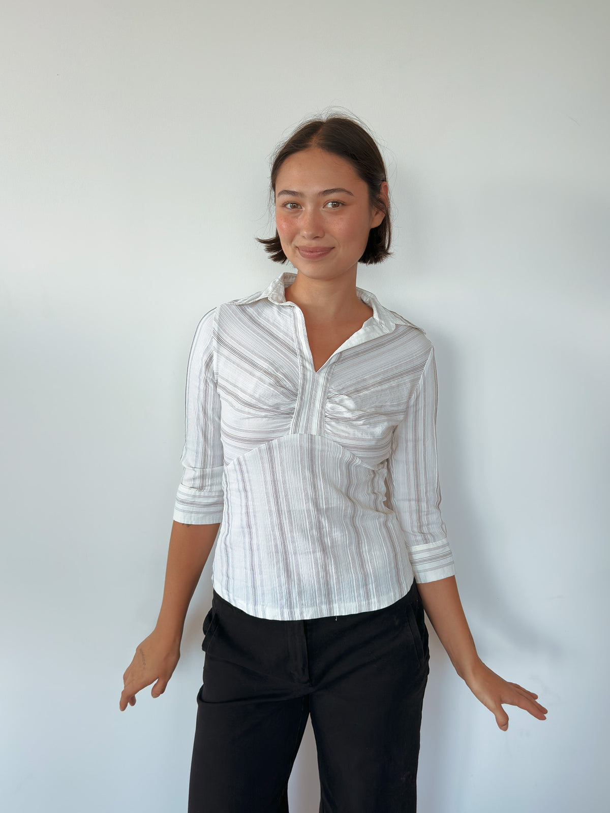 3/4 sleeve pinstripe shirt — size S
