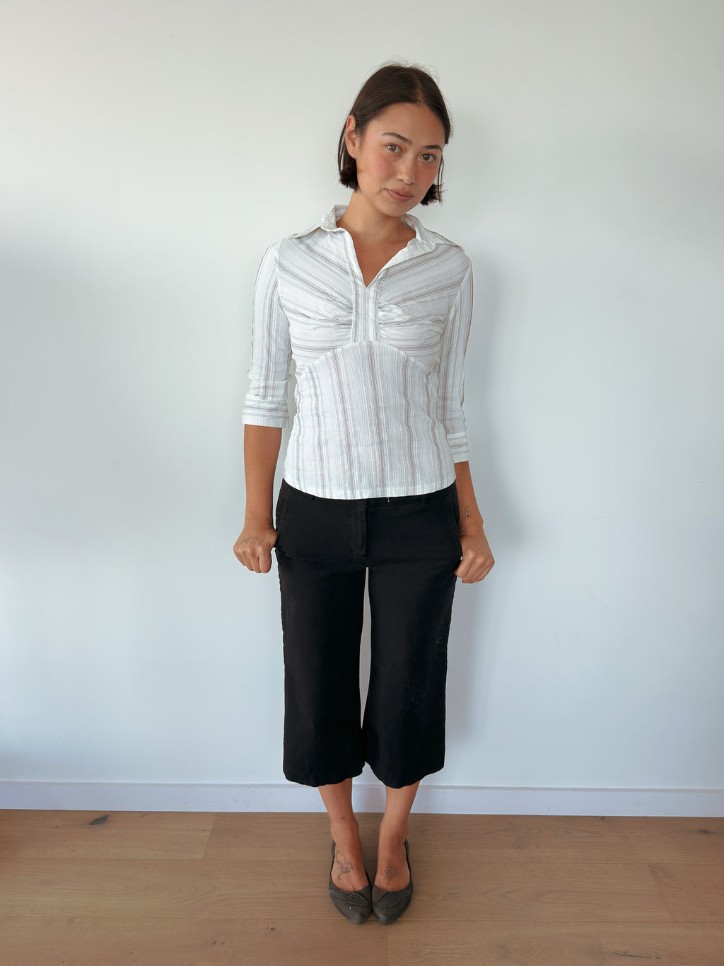 3/4 sleeve pinstripe shirt — size S