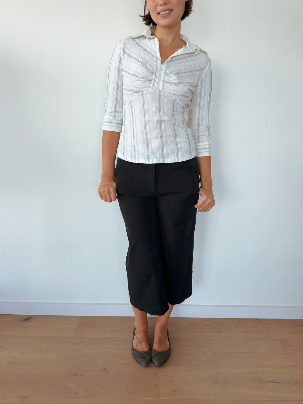 3/4 sleeve pinstripe shirt — size S