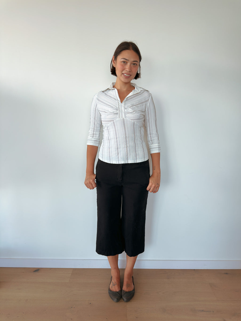 3/4 sleeve pinstripe shirt — size S