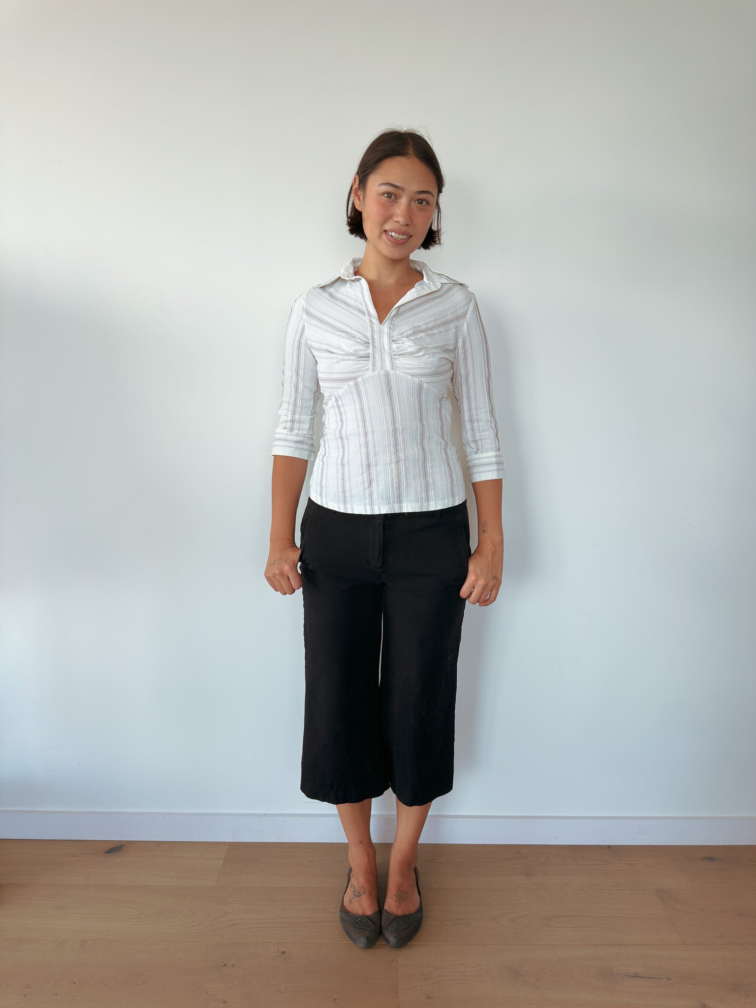 3/4 sleeve pinstripe shirt — size S