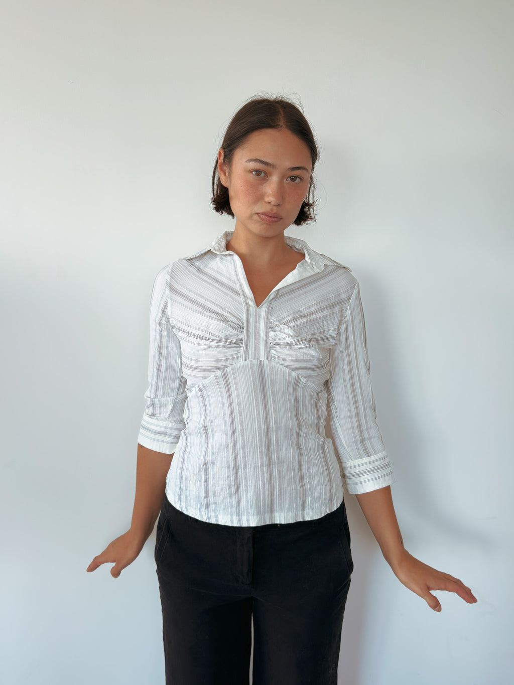 3/4 sleeve pinstripe shirt — size S