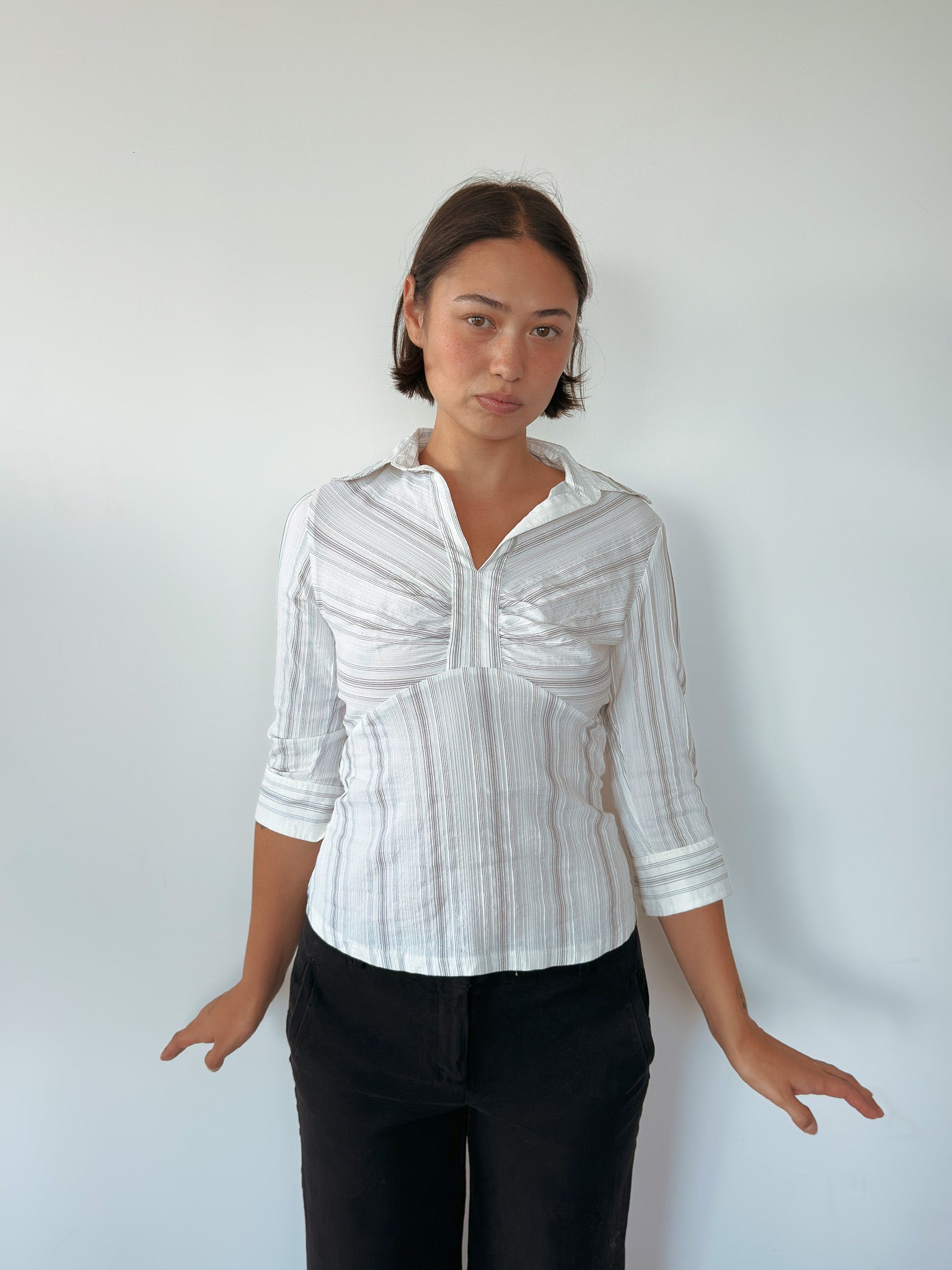 3/4 sleeve pinstripe shirt — size S