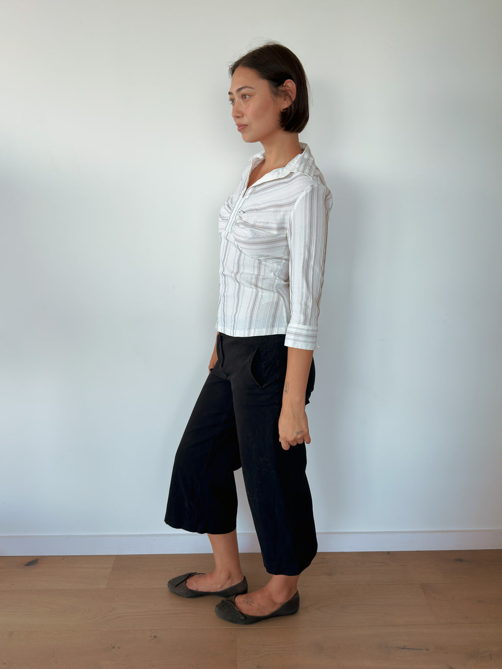 3/4 sleeve pinstripe shirt — size S