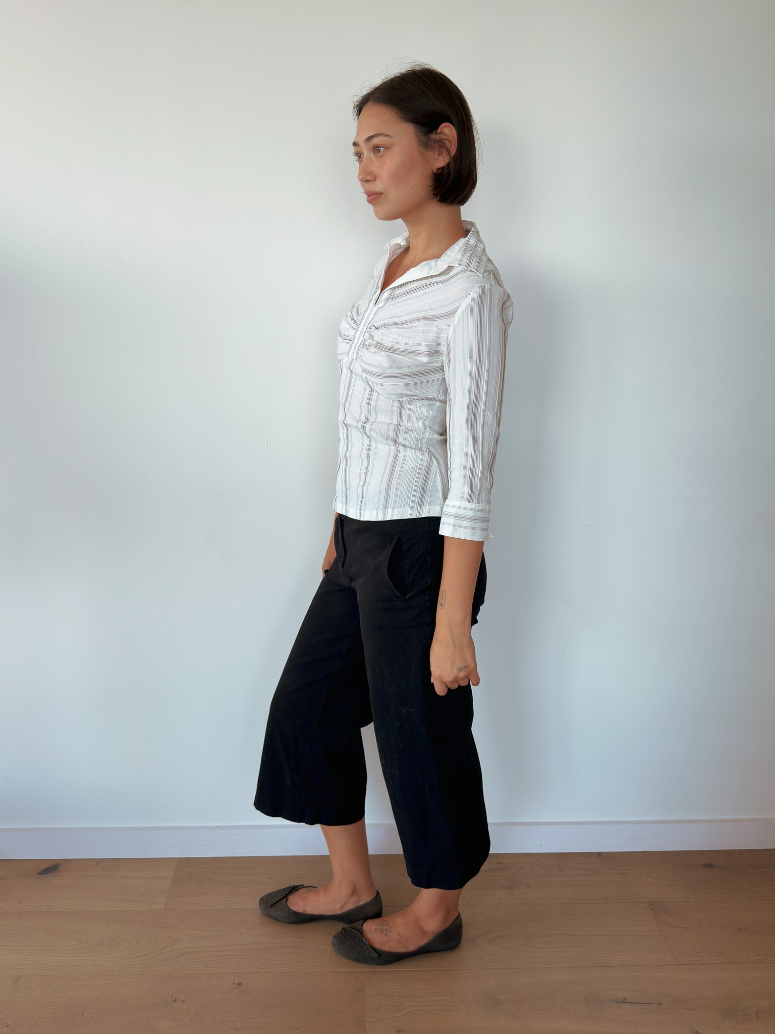3/4 sleeve pinstripe shirt — size S