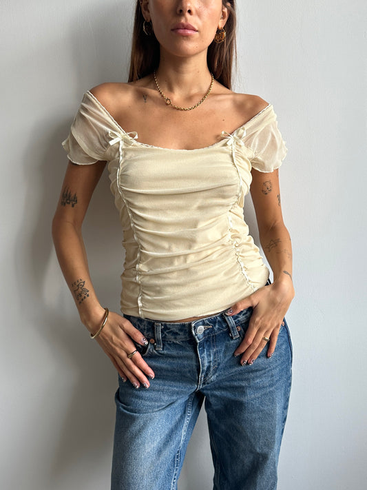 Mesh Ruched Milkmaid Top - Size S/M
