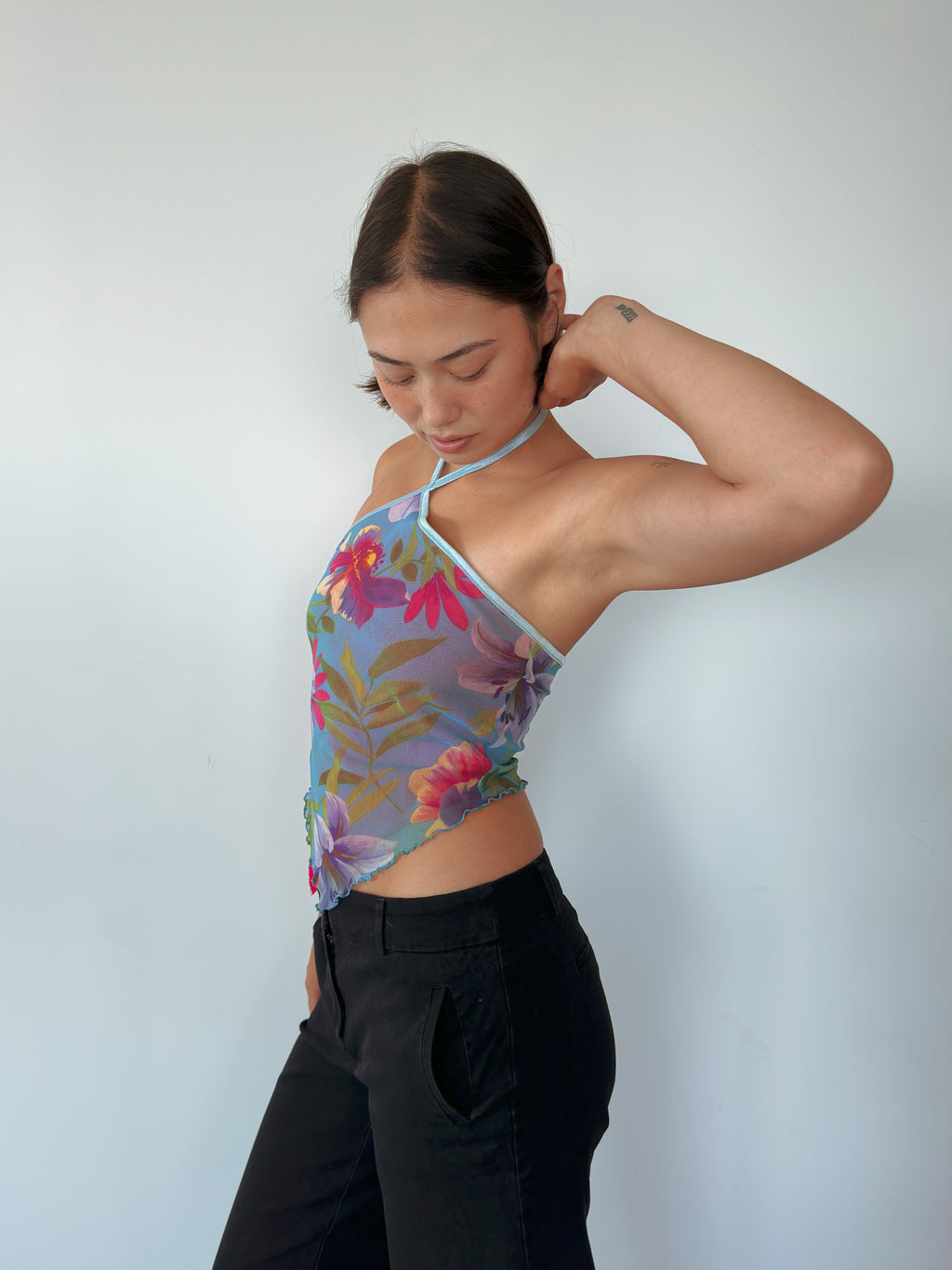 mesh halter neck top — size XS
