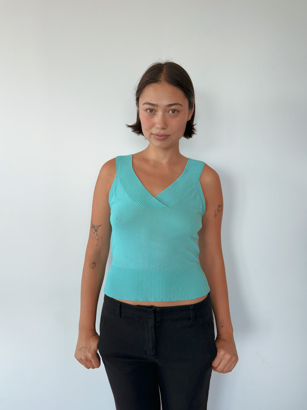 aqua knit tank top — size S-M