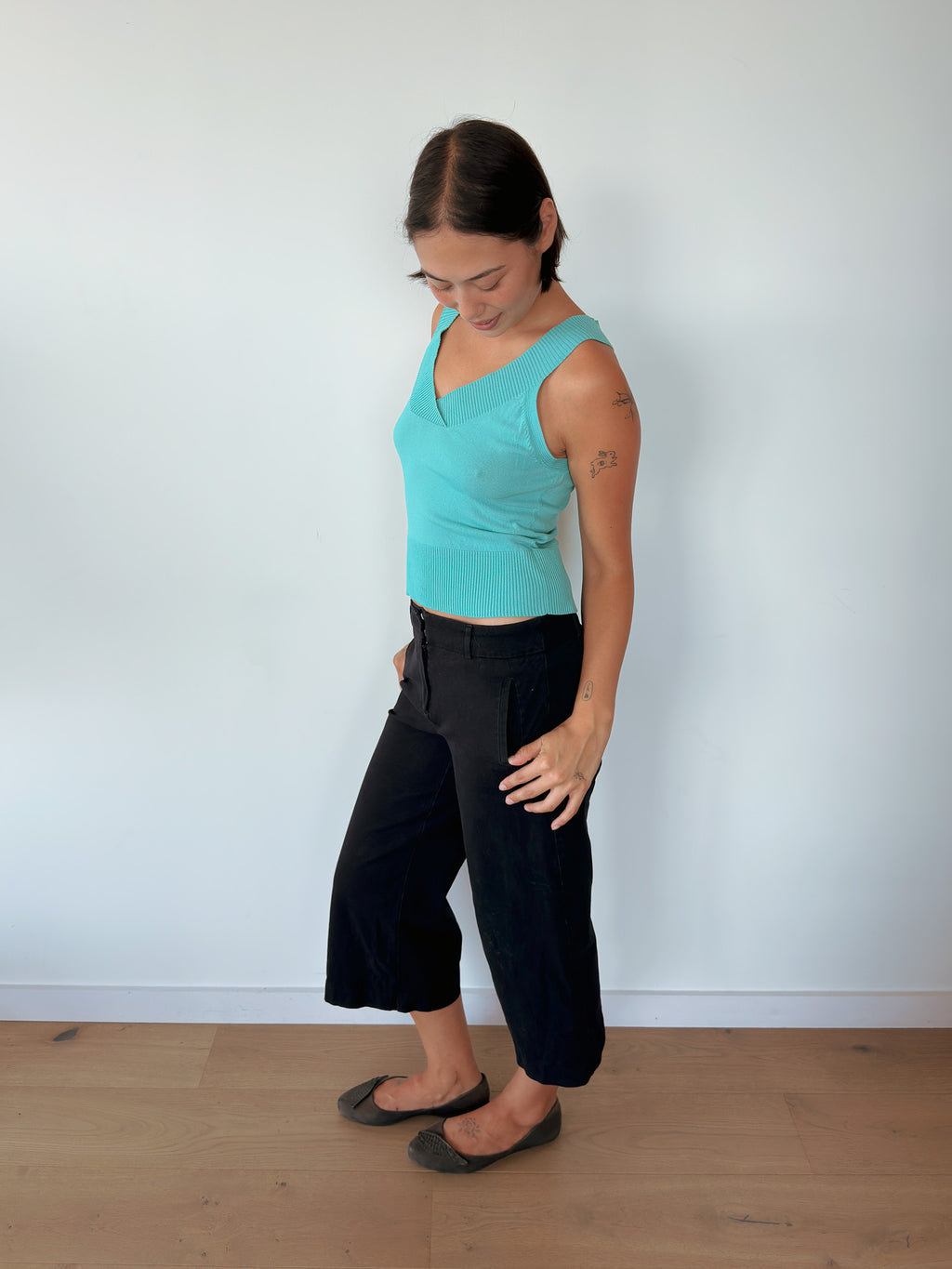 aqua knit tank top — size S-M