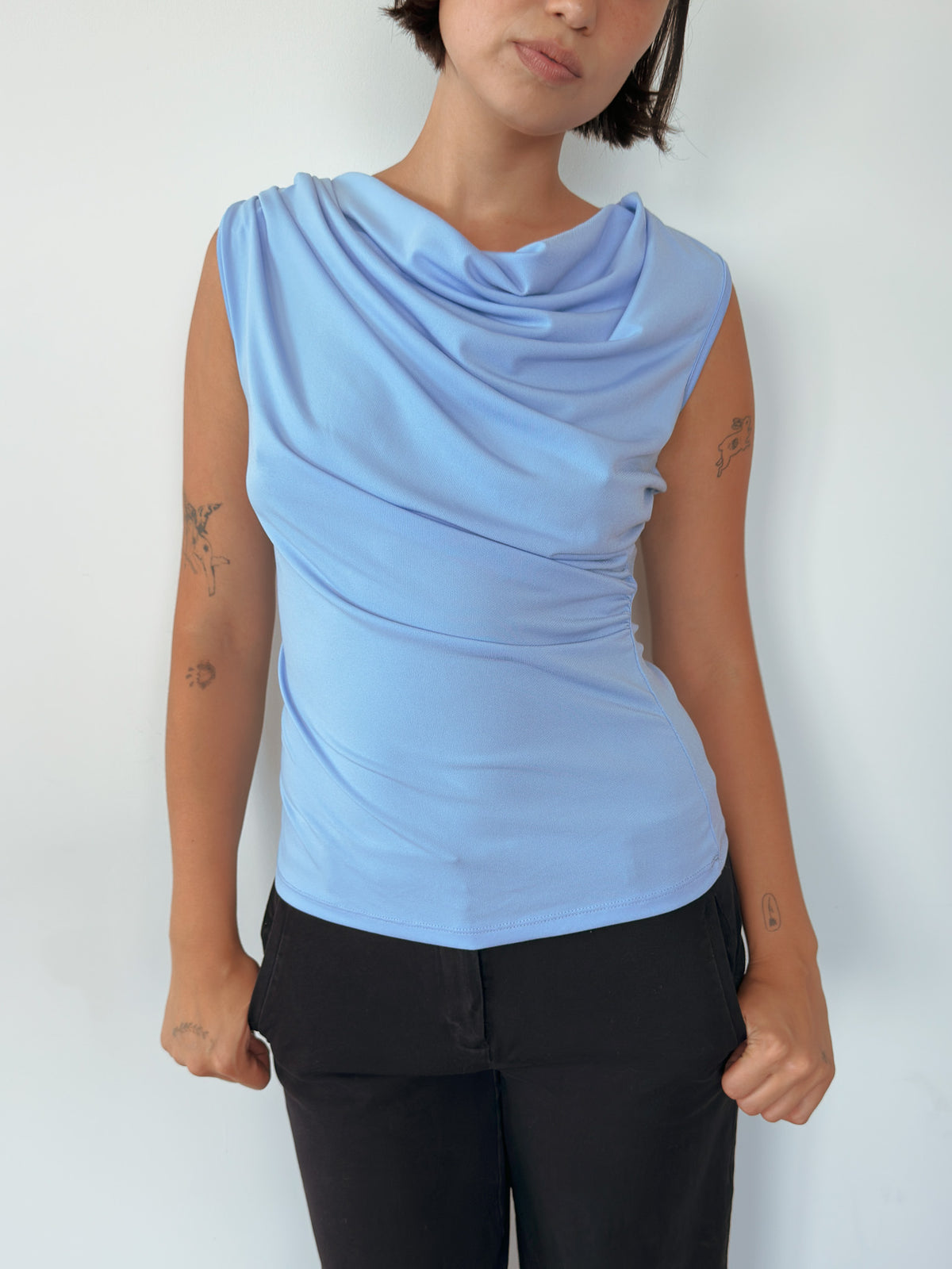 asymmetric drape tank top — size S-M