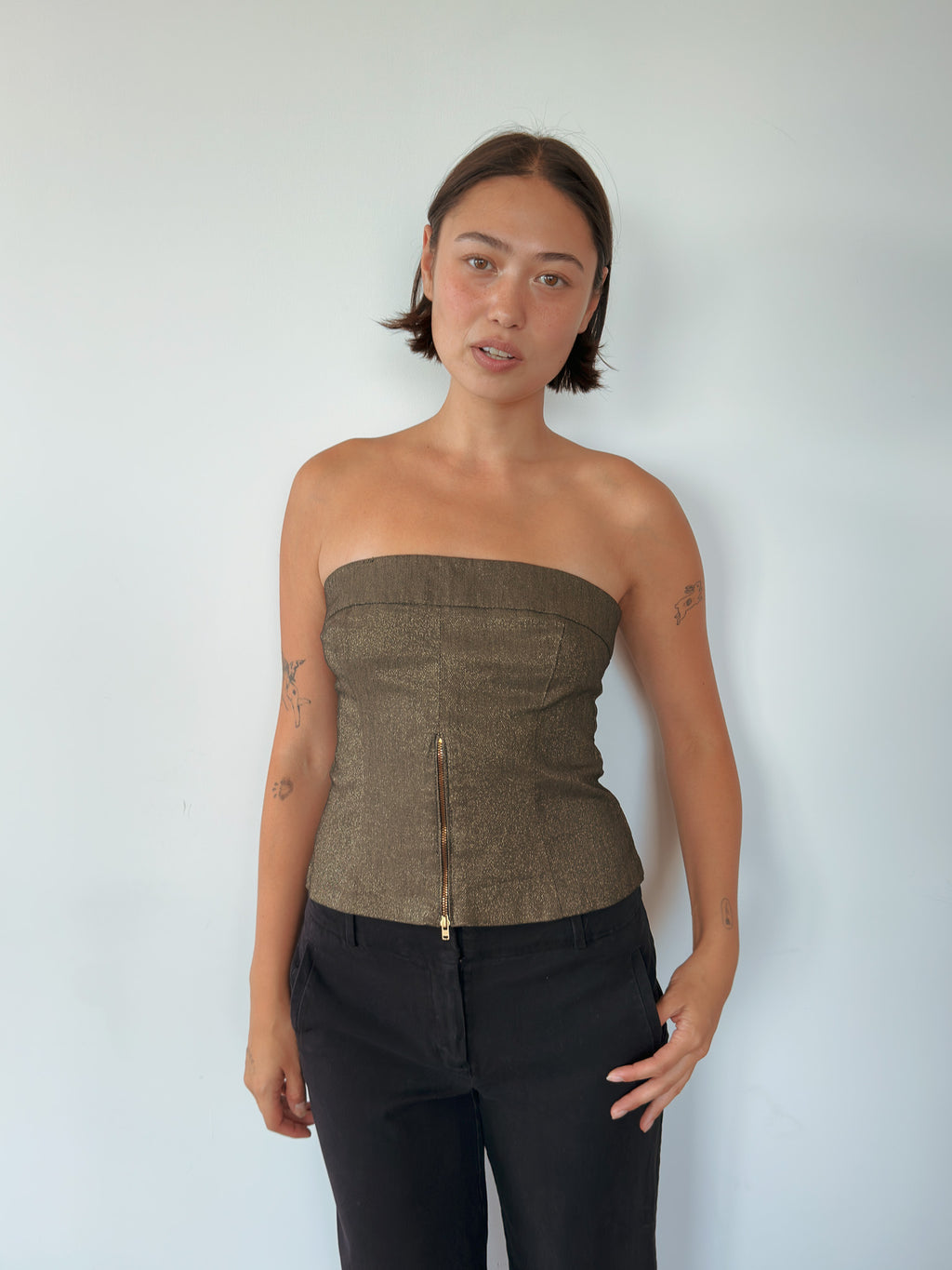 zip denim tube top — size S