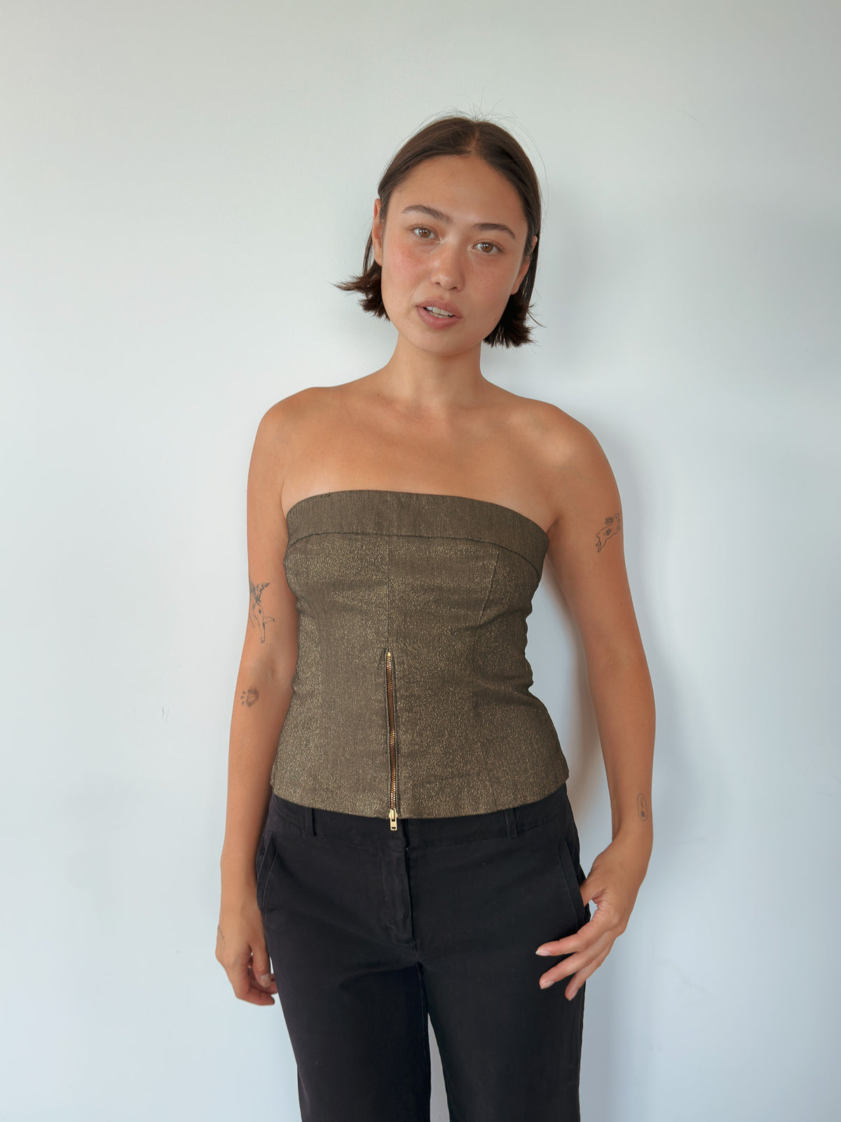 zip denim tube top — size S