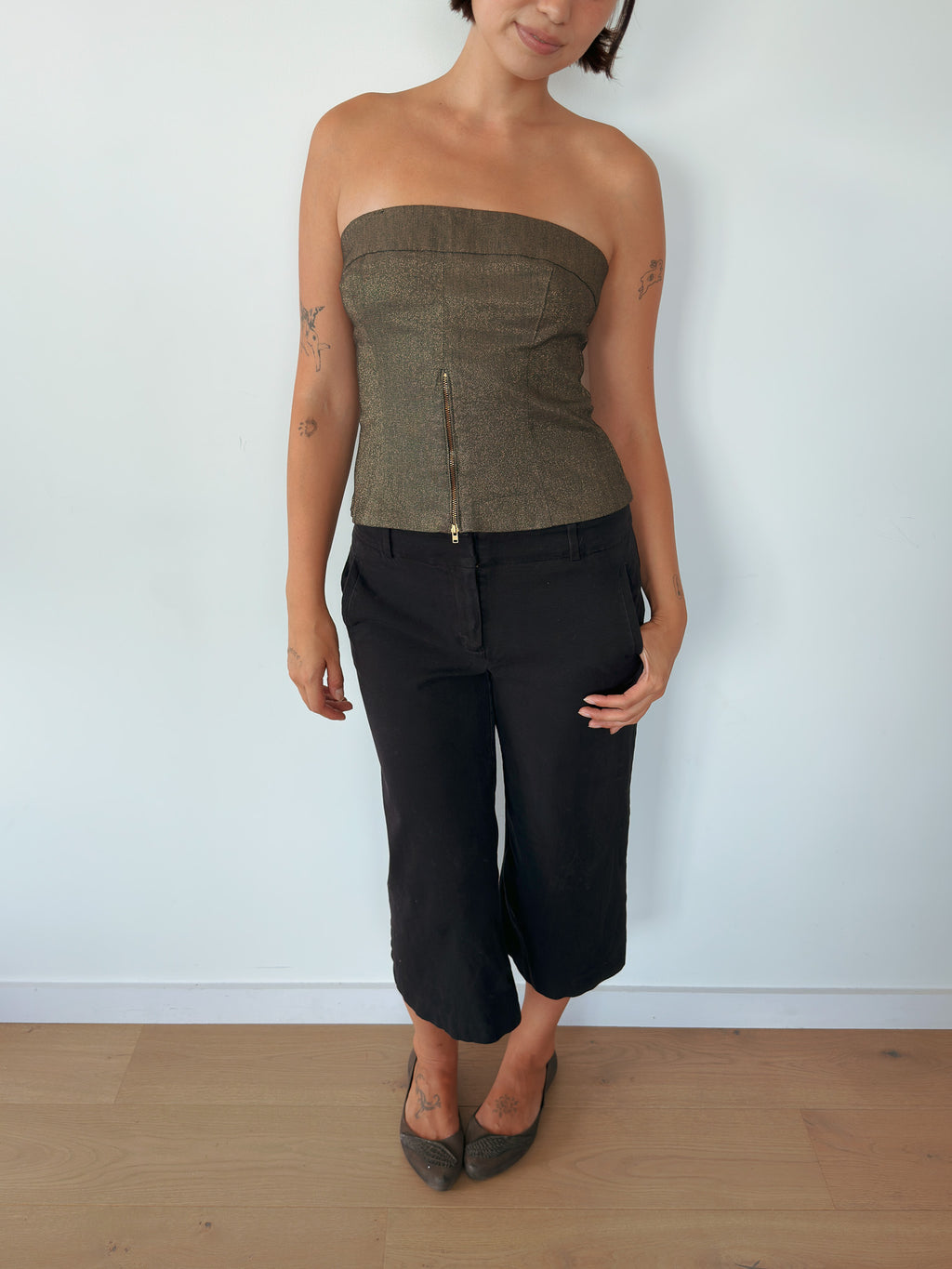 zip denim tube top — size S