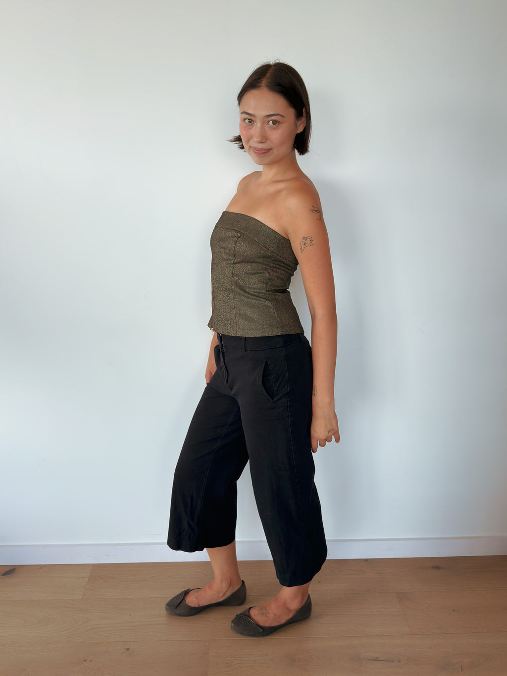 zip denim tube top — size S