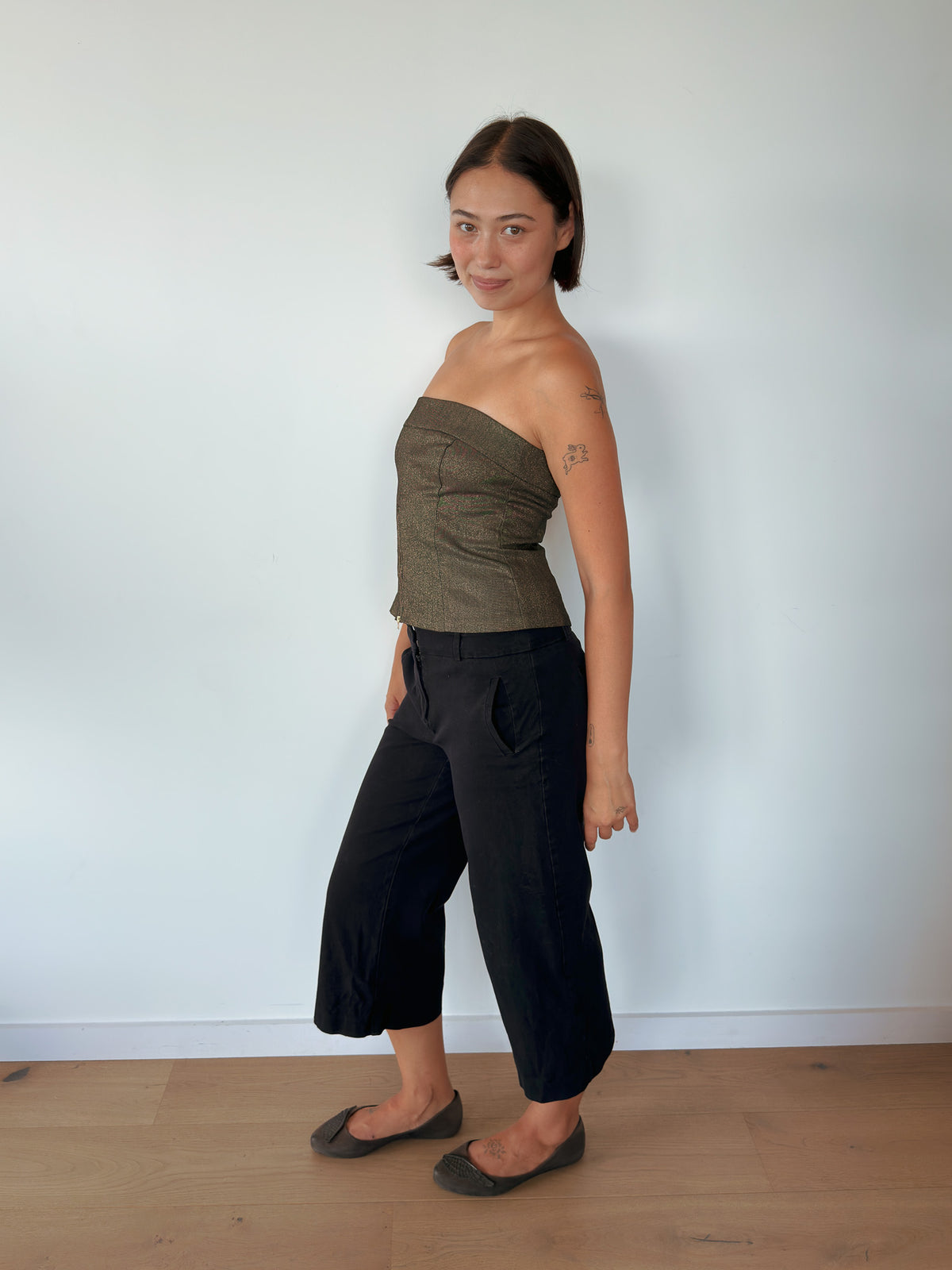 zip denim tube top — size S