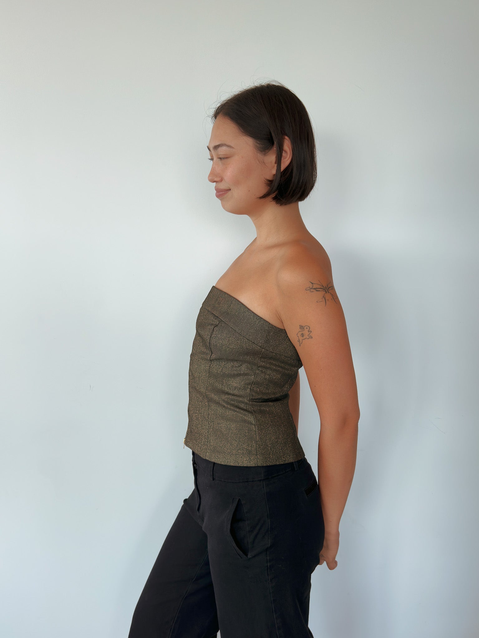 zip denim tube top — size S