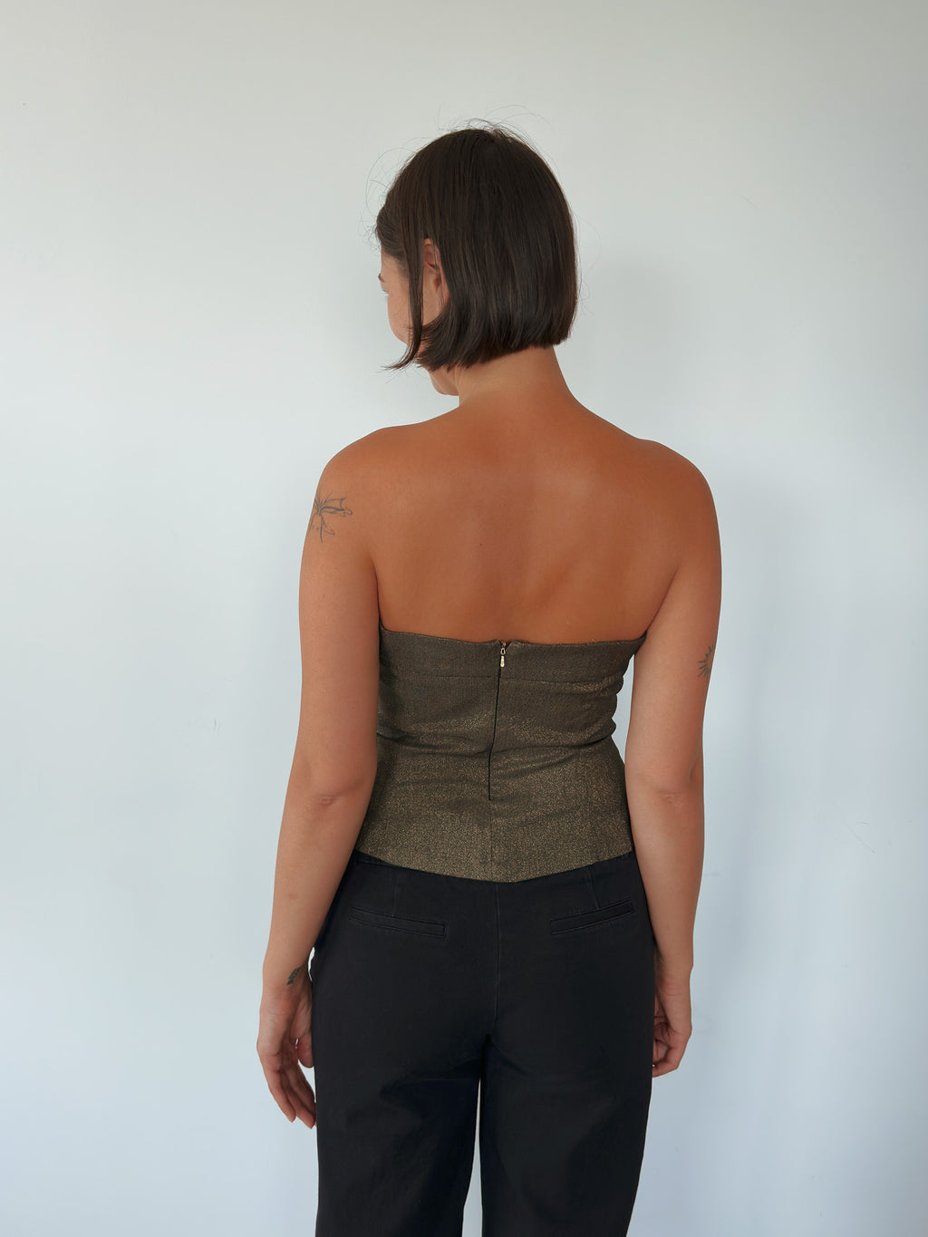 zip denim tube top — size S