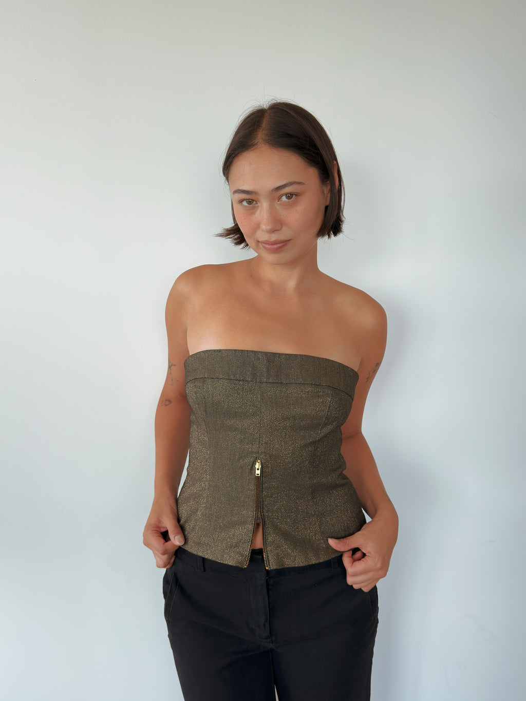 zip denim tube top — size S