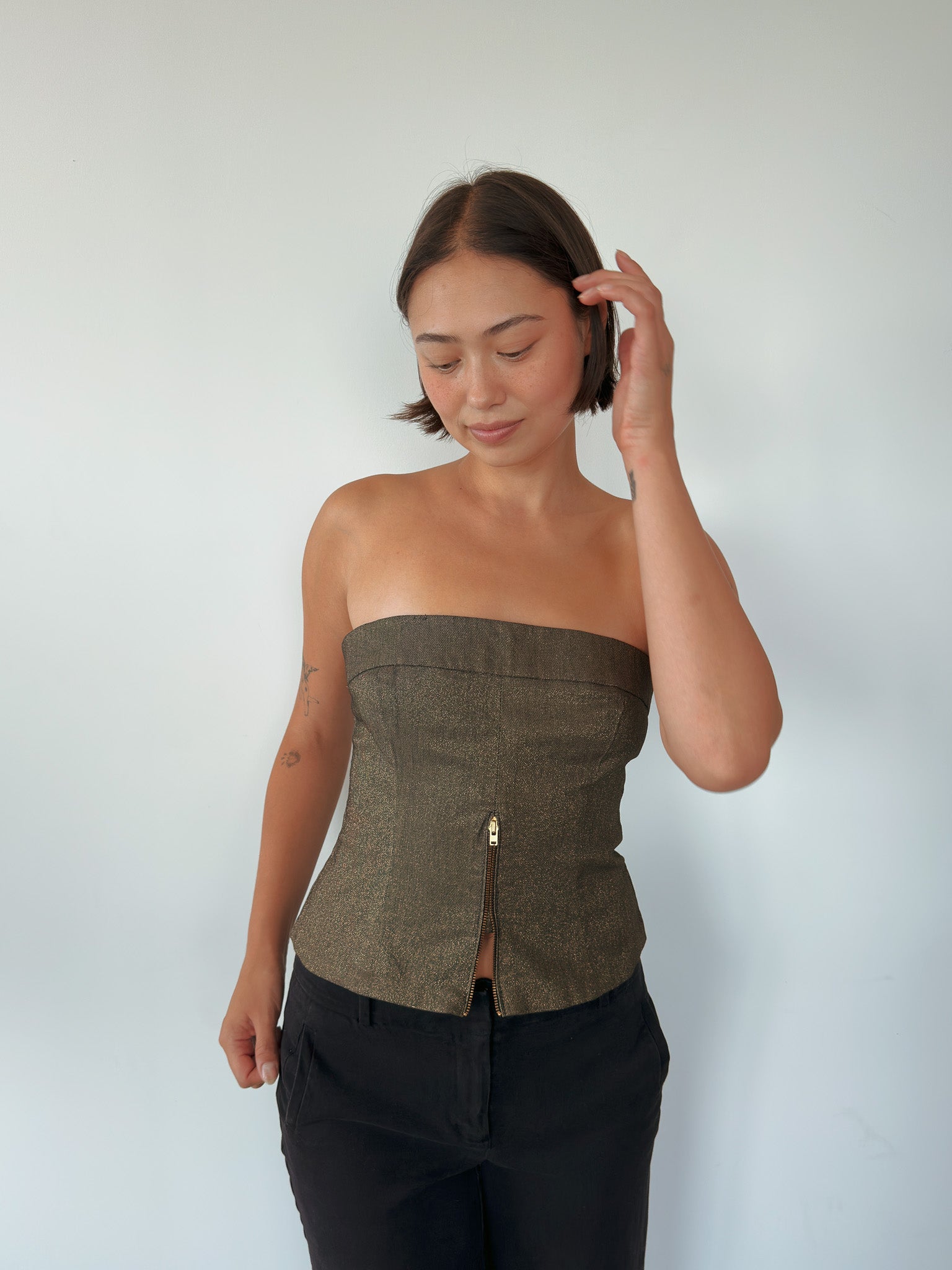 zip denim tube top — size S