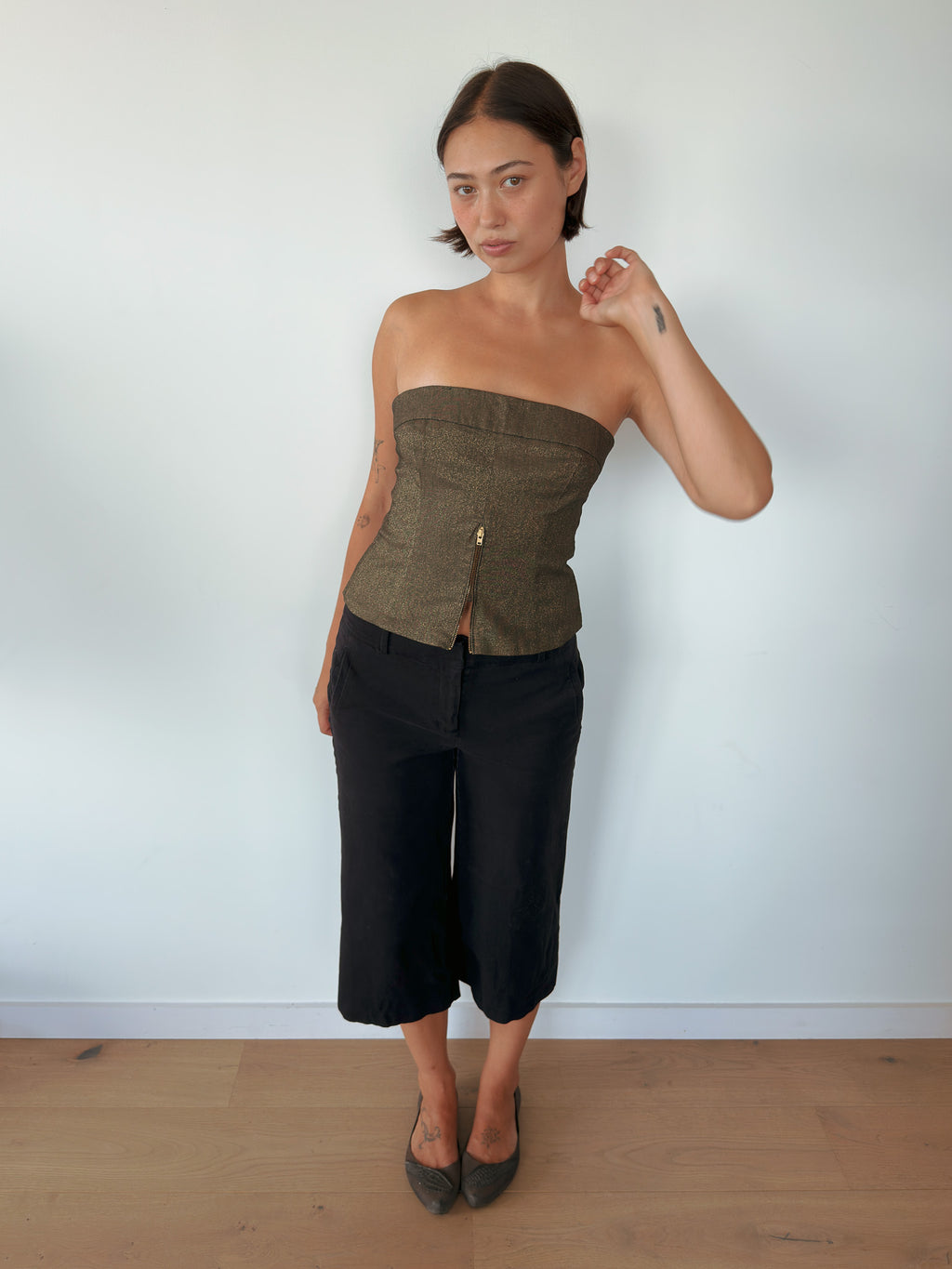 zip denim tube top — size S