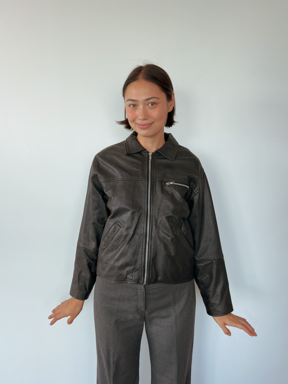 leather bomber jacket — size S