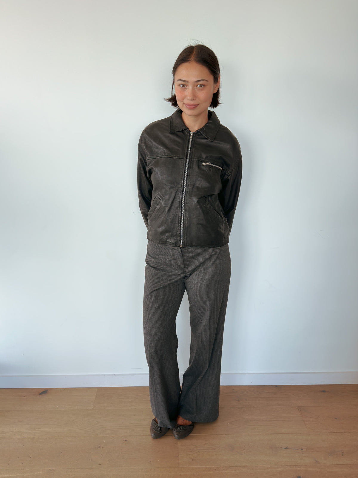 leather bomber jacket — size S