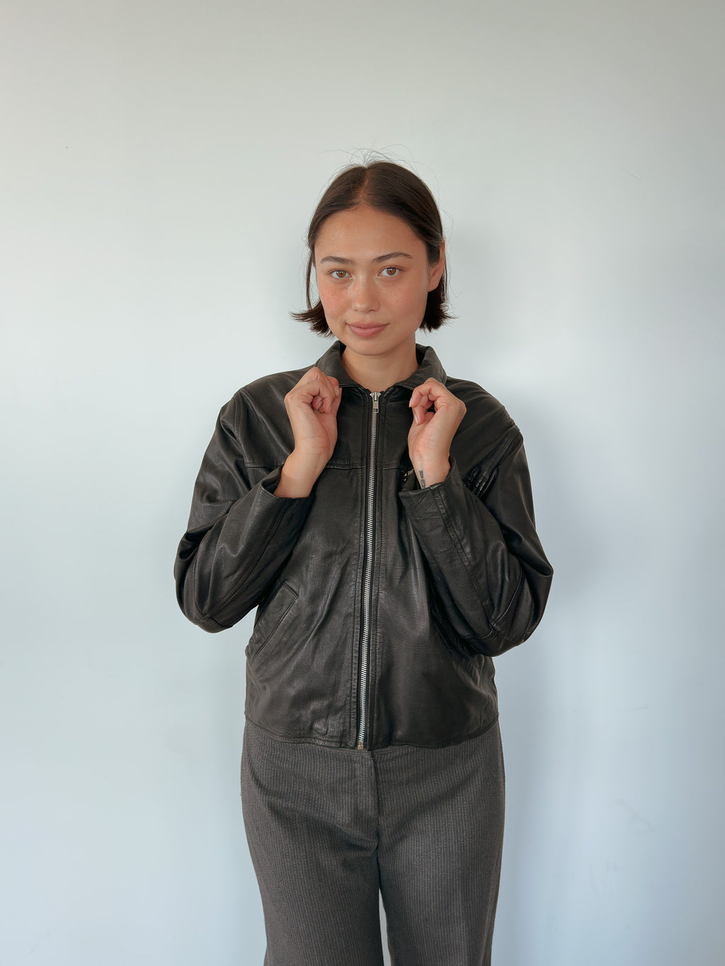 leather bomber jacket — size S