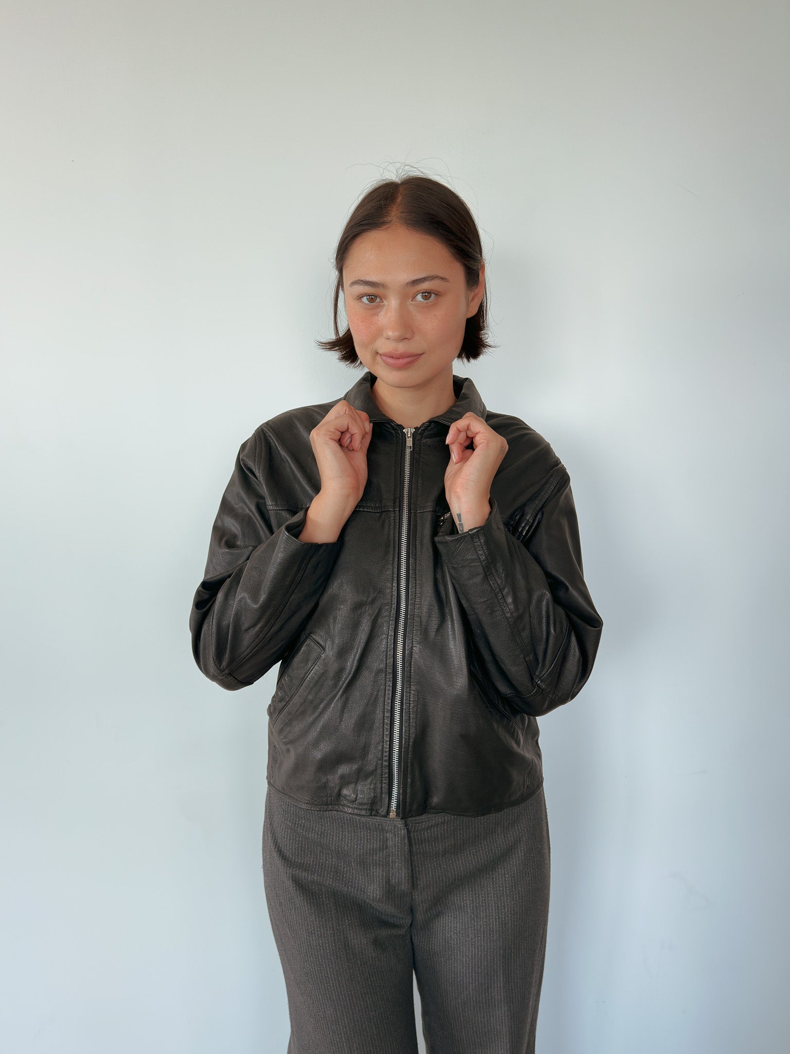 leather bomber jacket — size S