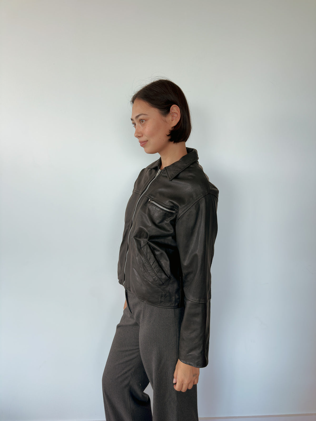 leather bomber jacket — size S