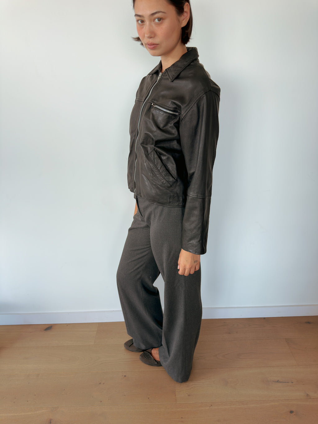 leather bomber jacket — size S