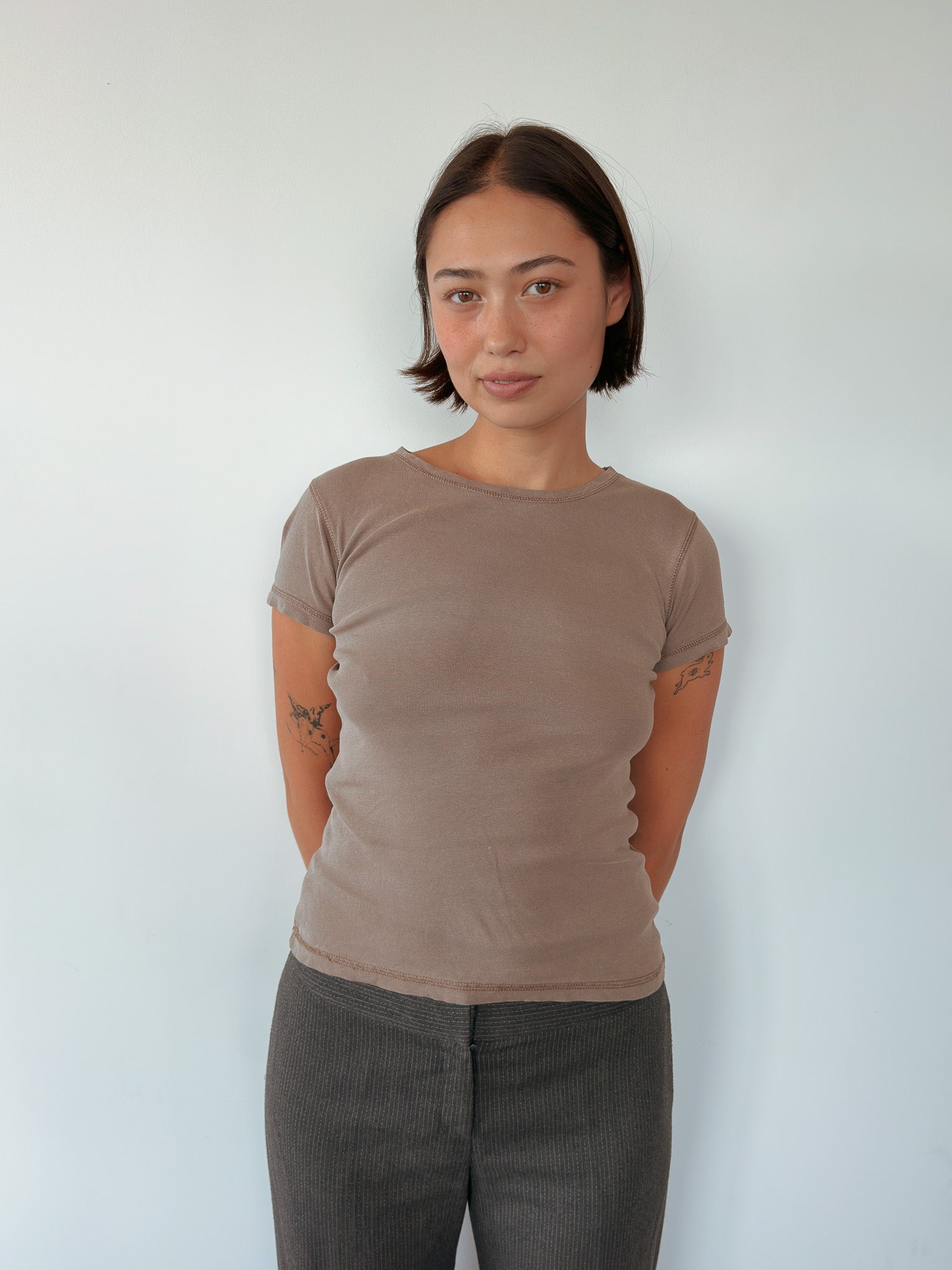taupe baby tee — size S-M