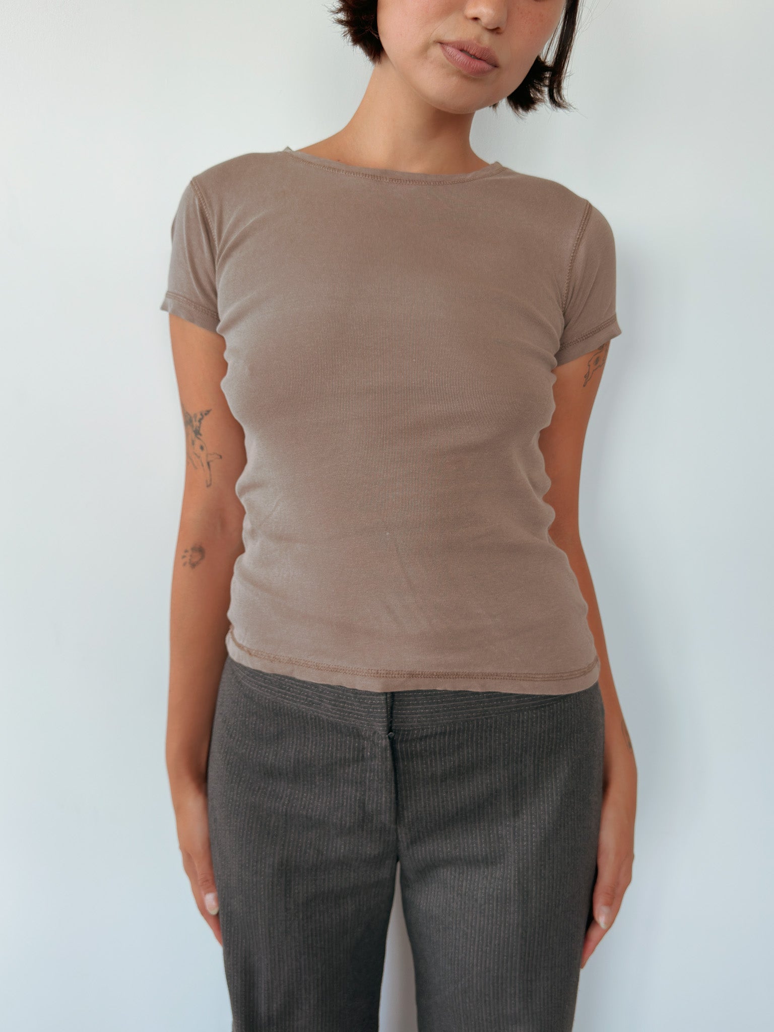 taupe baby tee — size S-M