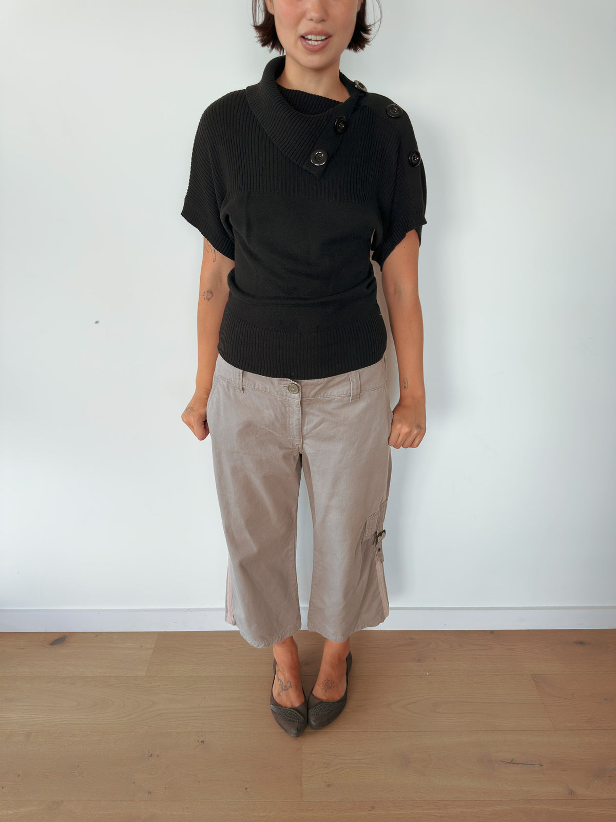 slouchy button knit — size S