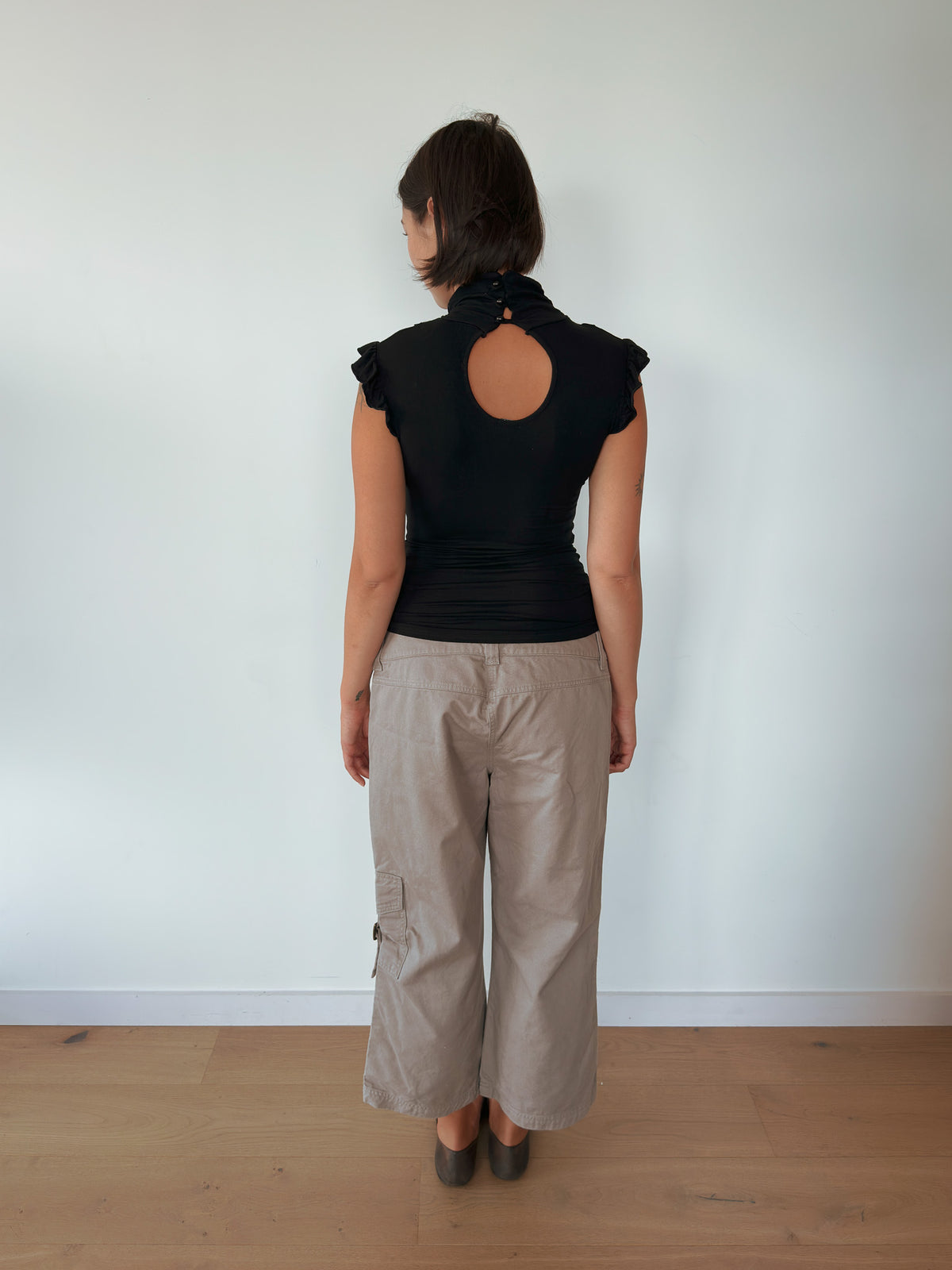 high neck ruffle tee — size S