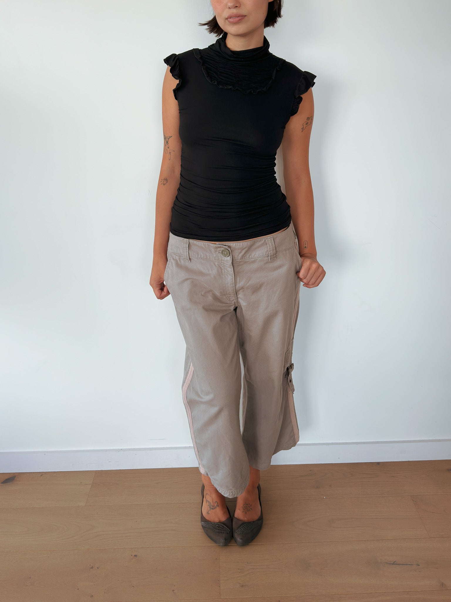 high neck ruffle tee — size S