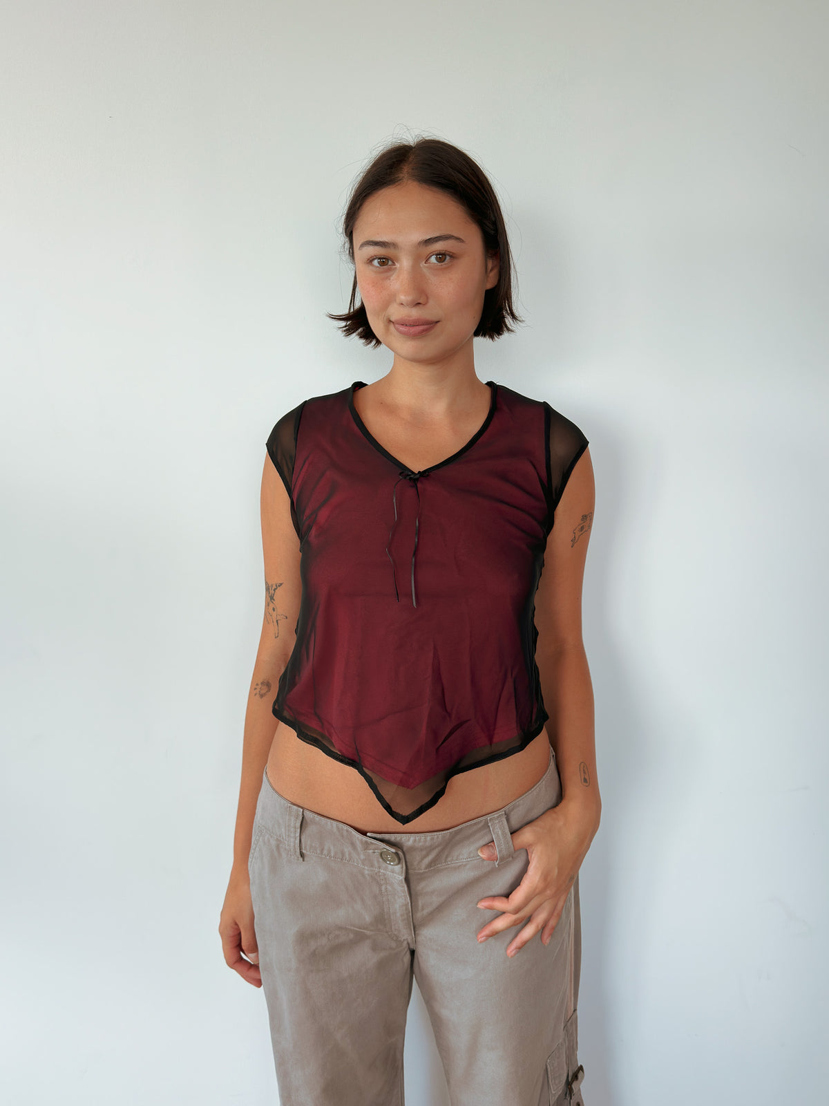 asymmetric mesh tee — size S