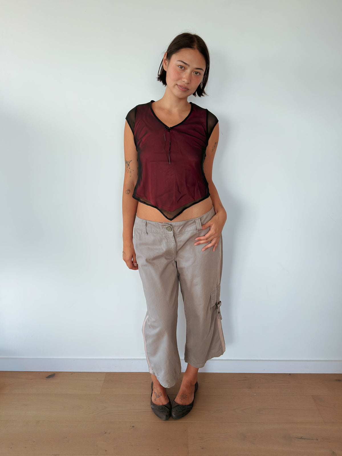 asymmetric mesh tee — size S