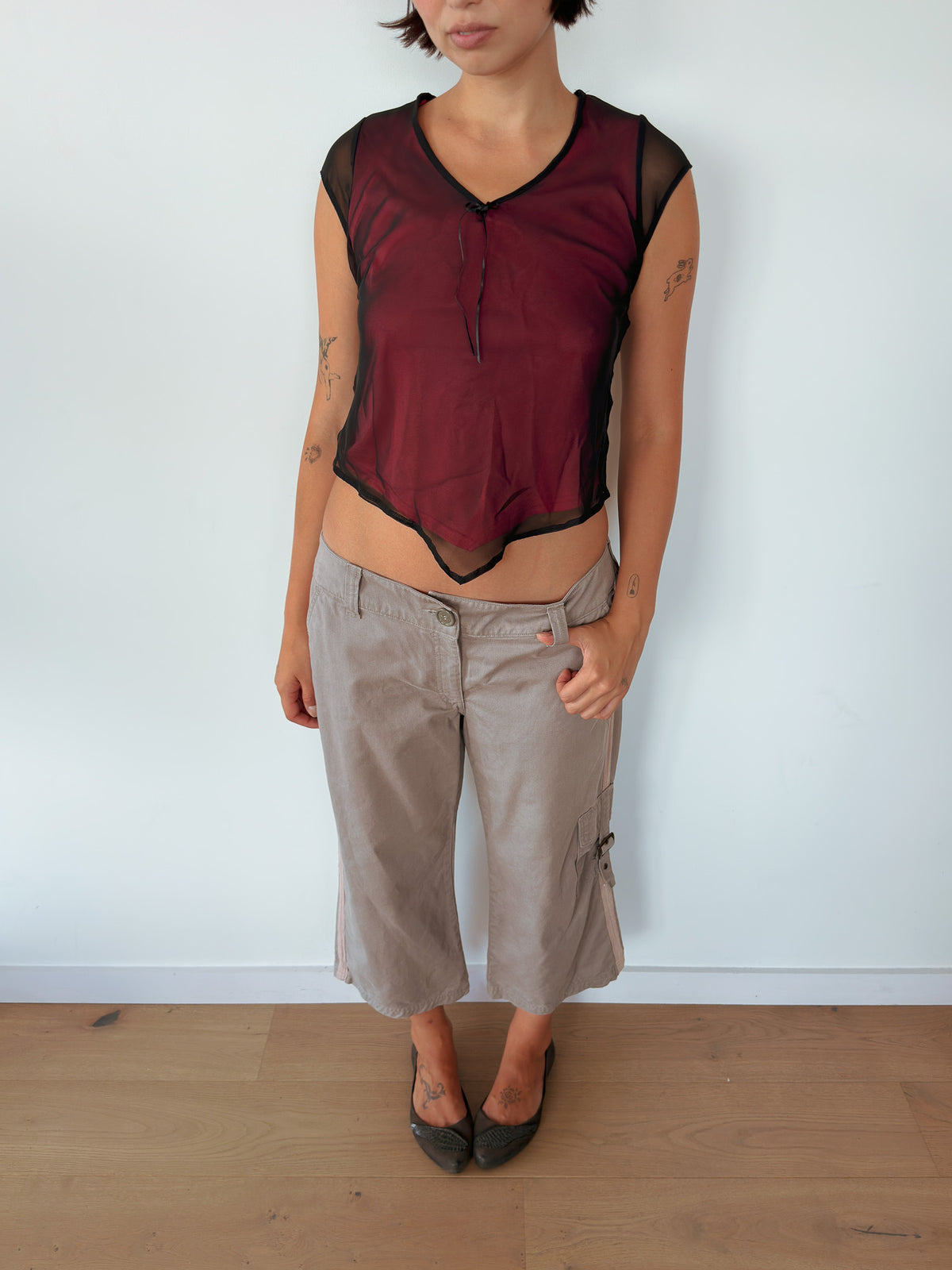 asymmetric mesh tee — size S