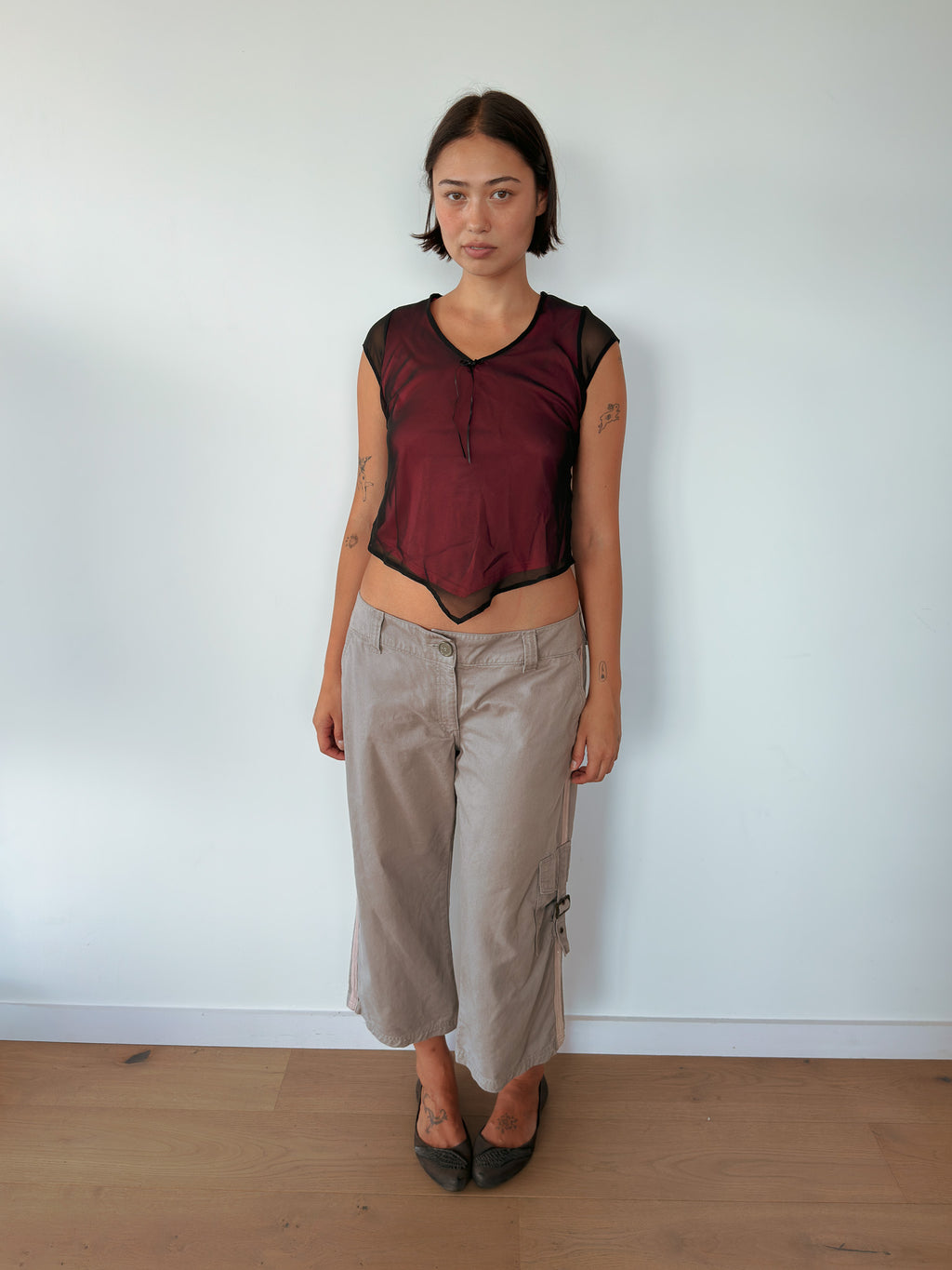 asymmetric mesh tee — size S