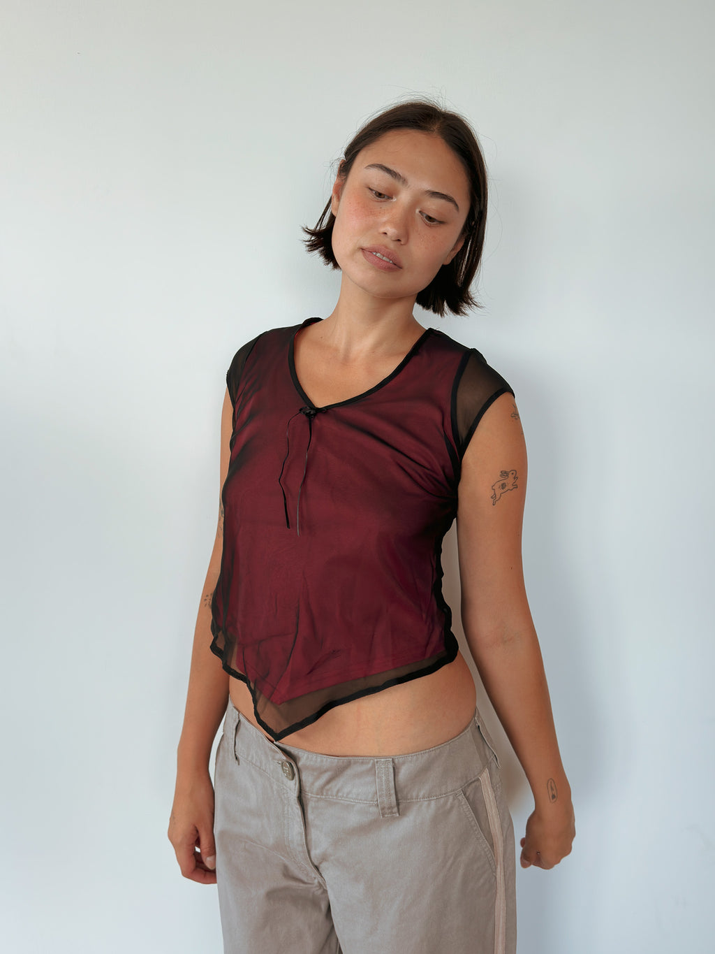 asymmetric mesh tee — size S
