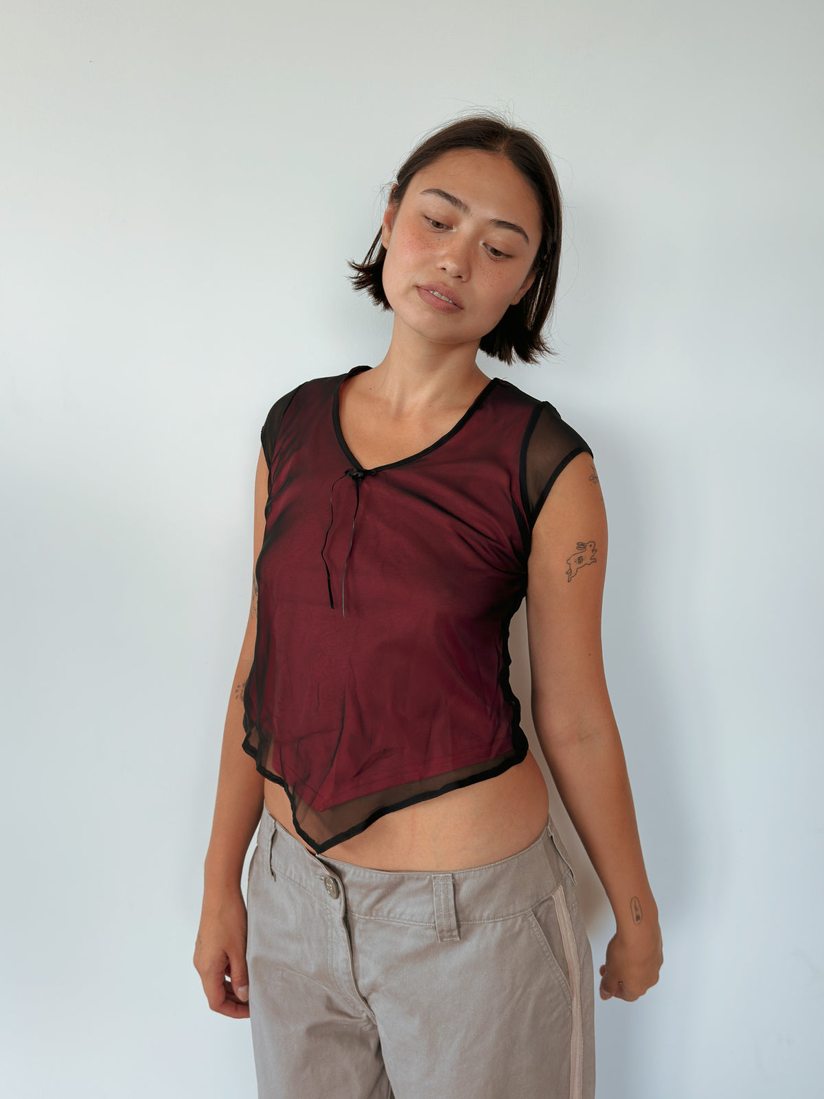 asymmetric mesh tee — size S