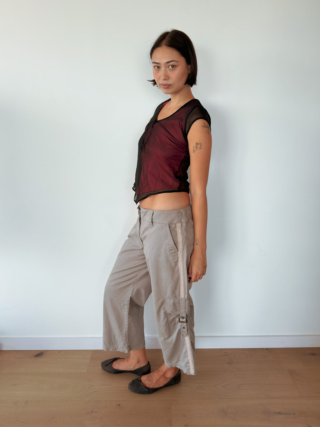 asymmetric mesh tee — size S