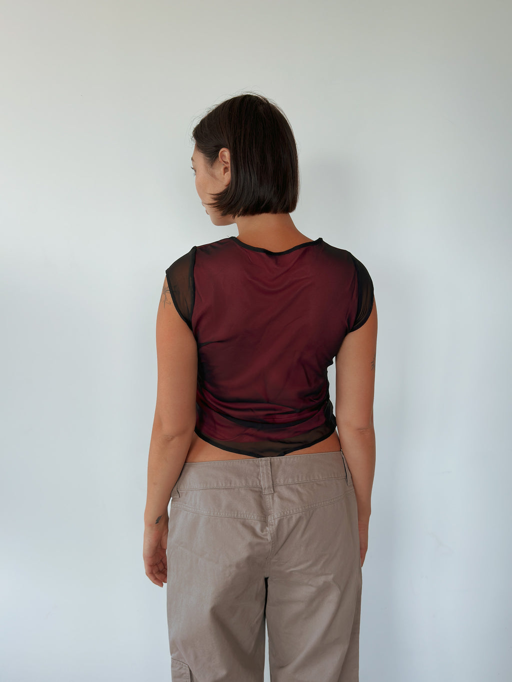 asymmetric mesh tee — size S