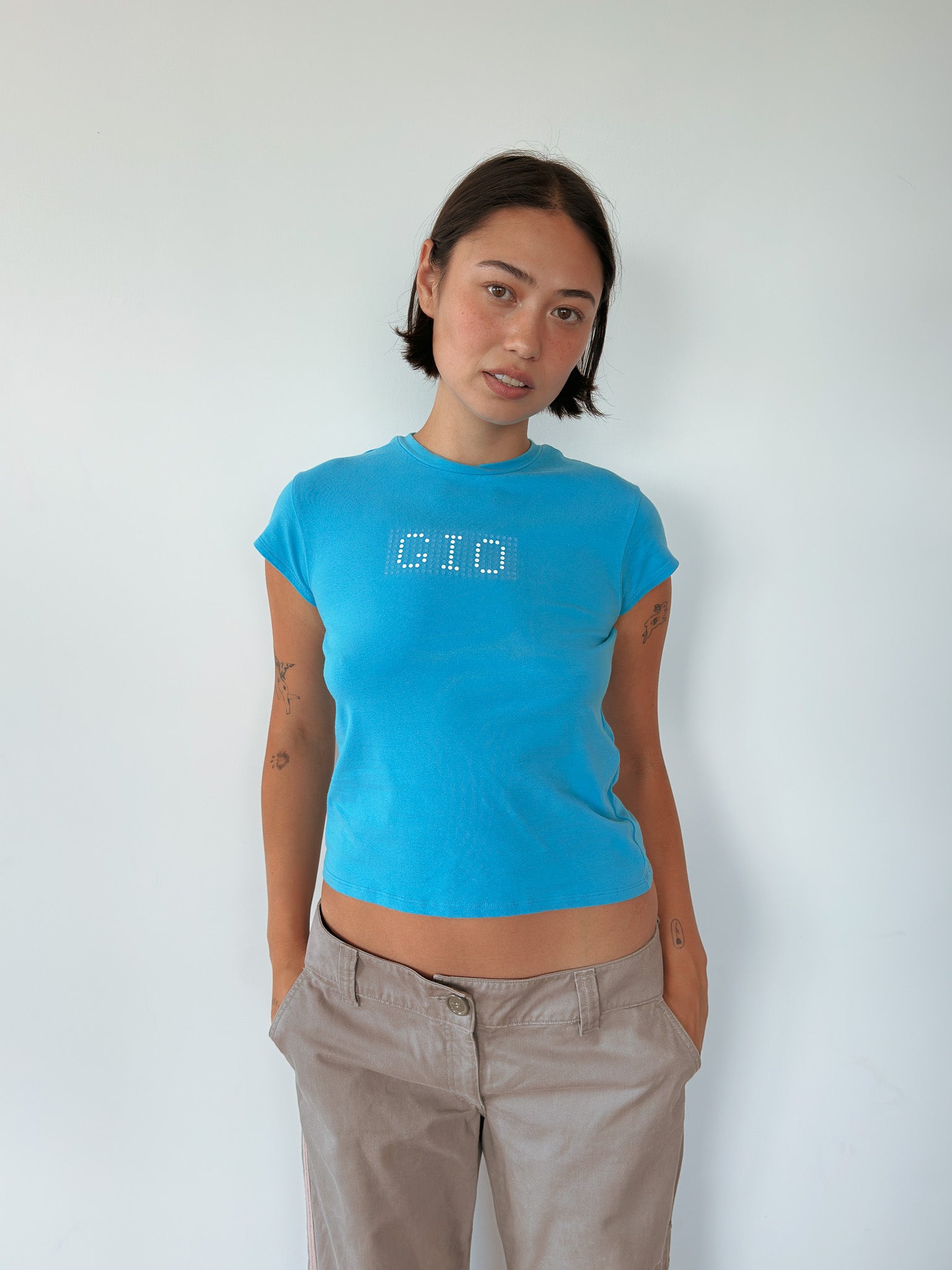blue baby tee — size S