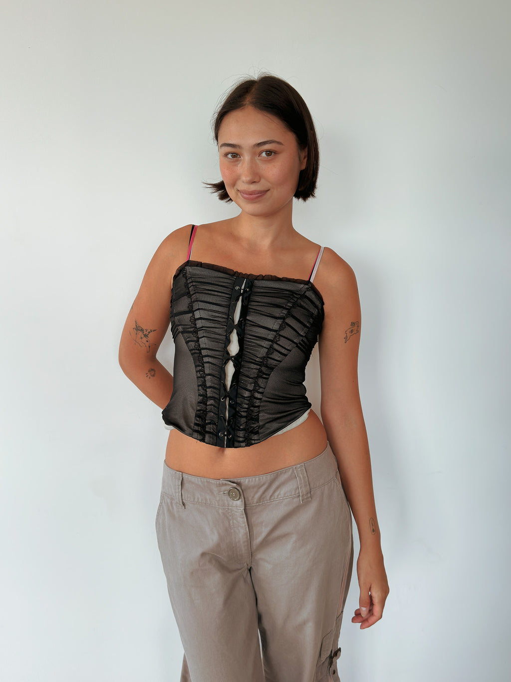 ruched mesh corset top — size XS