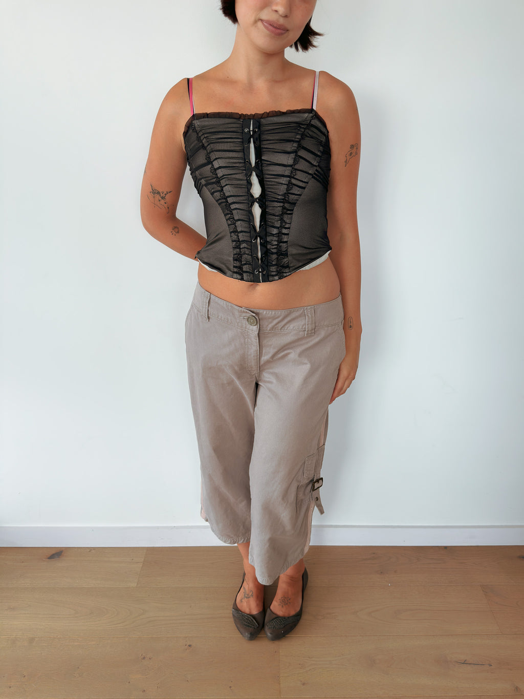 ruched mesh corset top — size XS