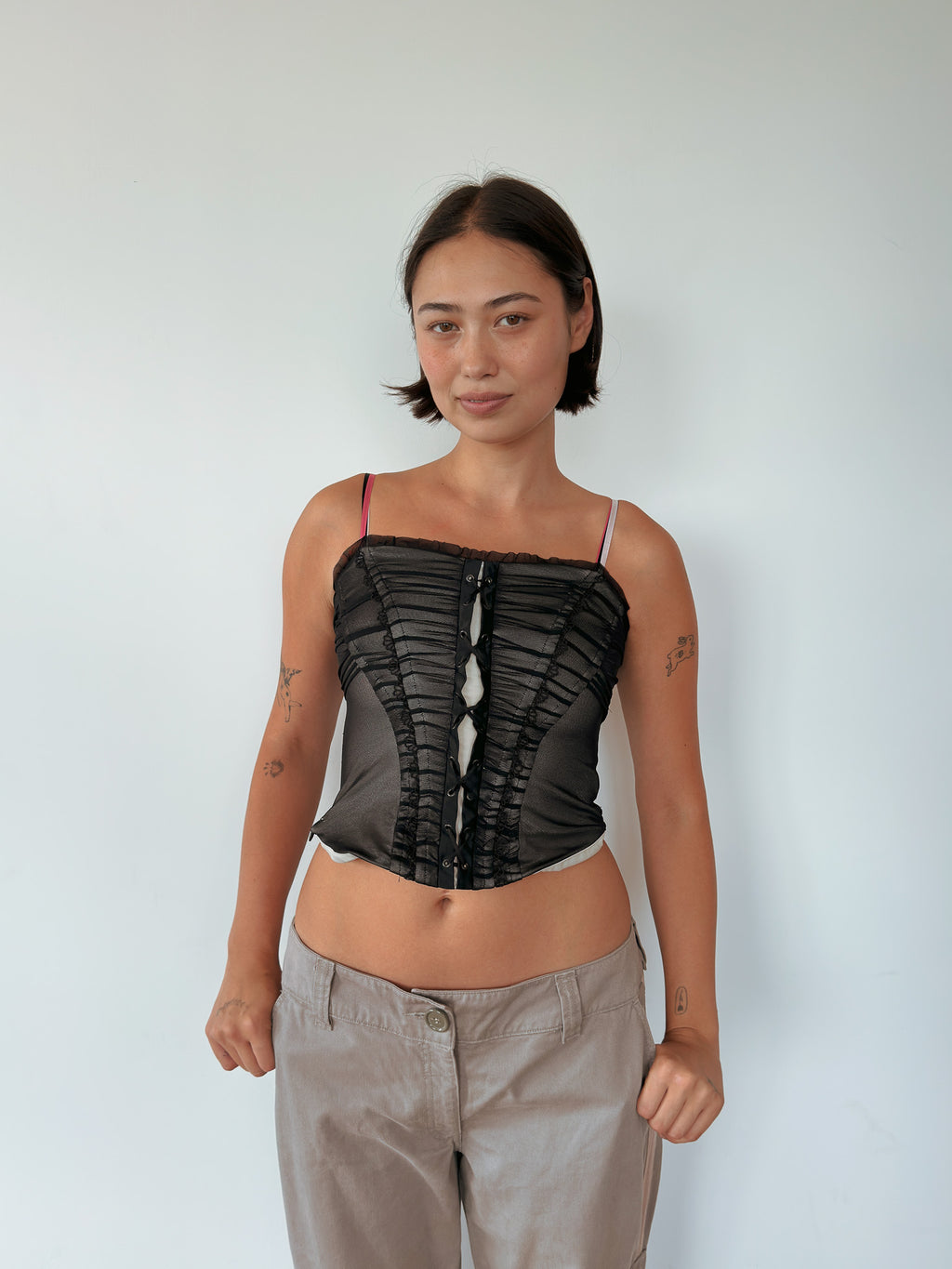 ruched mesh corset top — size XS