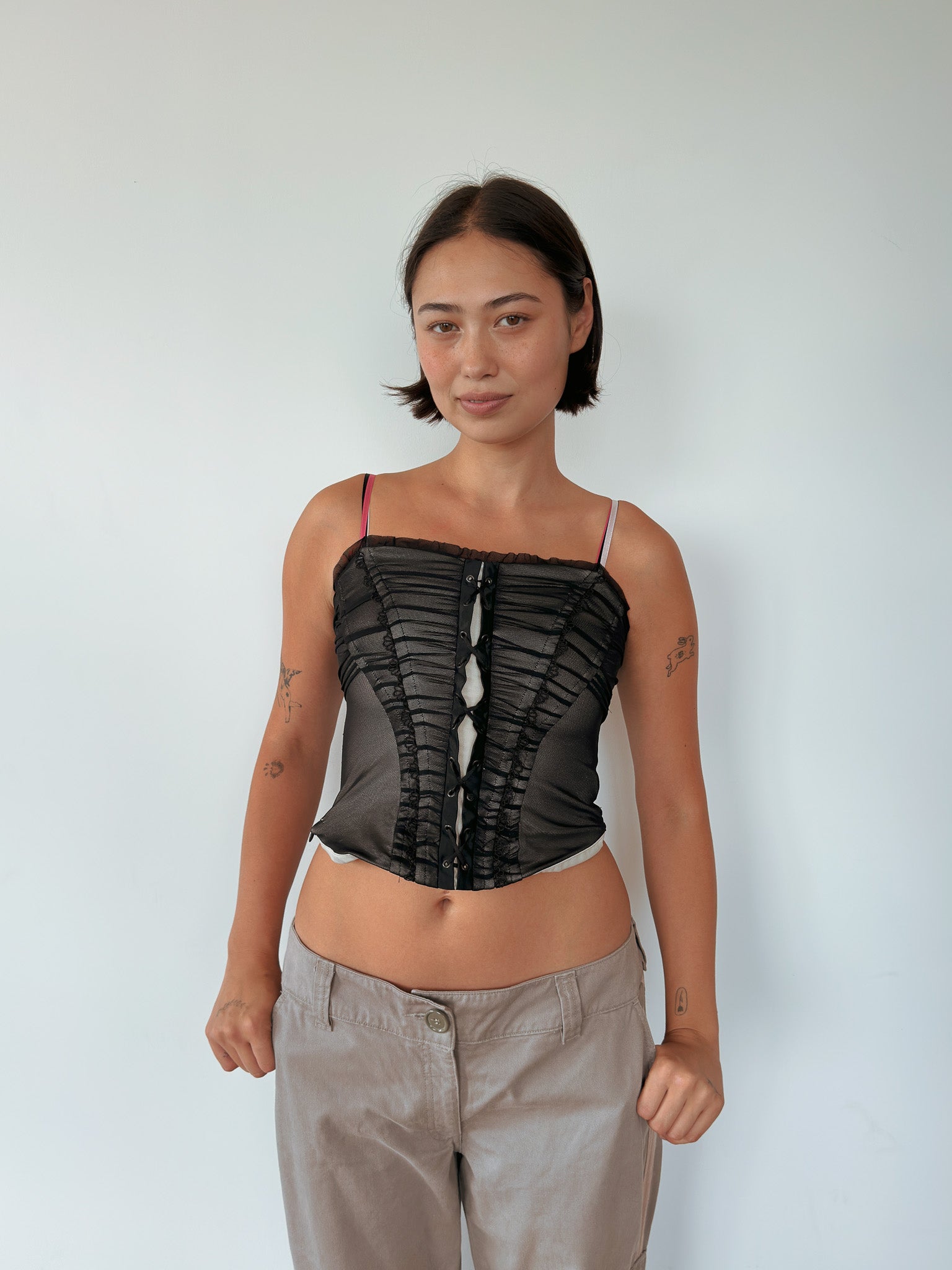 ruched mesh corset top — size XS